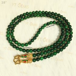 สร้อยคอหยกแท้ หยกจักรพรรดิ 4 มม. 28 นิ้ว แต่ง ไหมทองแท้ ตะขอ ชุบทอง ลงยา YTG-11521 YTGEMS