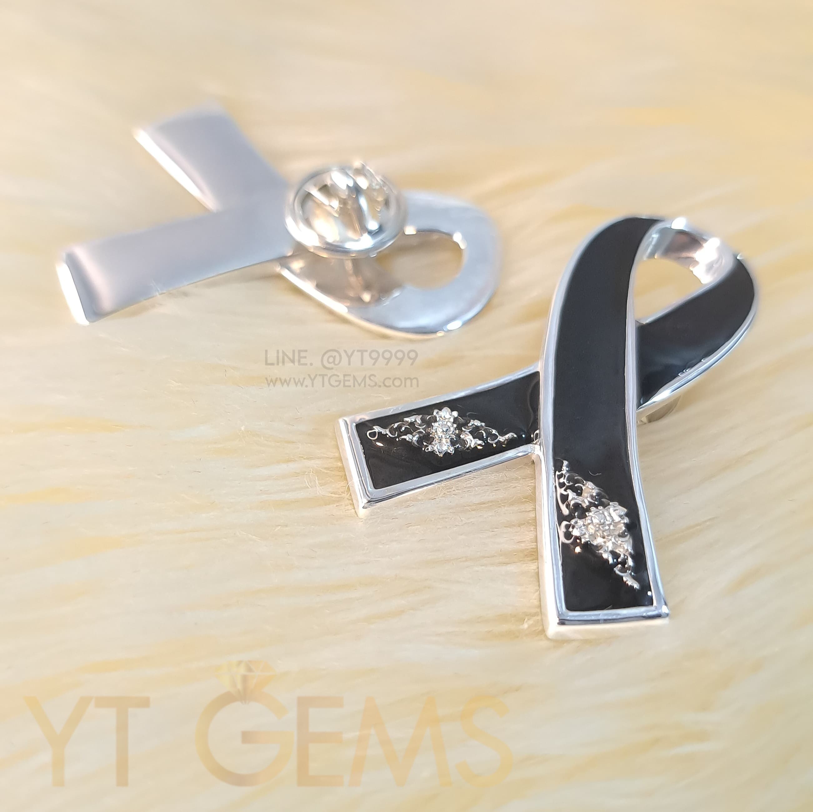 เข็มกลัดไว้อาลัย (ลายไทย) โบว์ไว้อาลัย เงินแท้ YTG-11994 YTGEMS whole