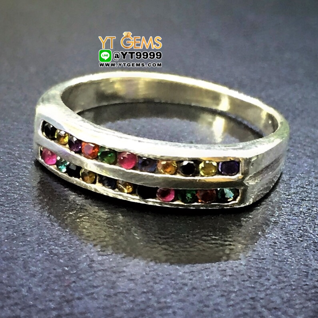 แหวนนพเก้า แหวนแถว แหวนเงินแท้ 92.5% ประดับ พลอยหลากสี(cz) YTG-9823 YTGEMS