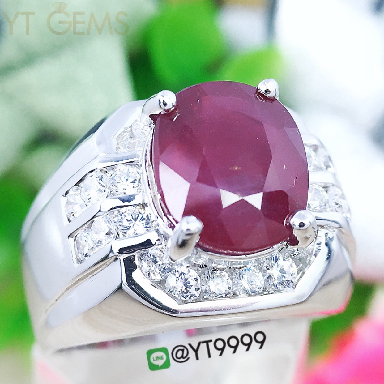 แหวนทับทิมแท้ แหวนเงินแท้ ชุบทองคำขาว พลอยทับทิมแท้ YTG-3325 YTGEMS