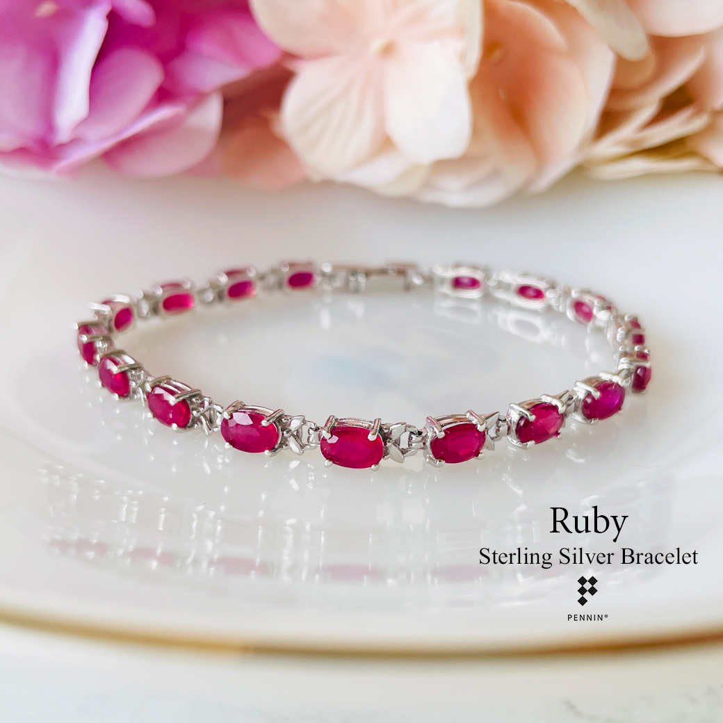 สร้อยข้อมือทับทิม แอฟริกา เผาใหม่ 6x4mm คั่นโบว์เงินเล็ก แบบสวยหวานน่ารัก ความยาว 18 cm เงินแท้ชุบทองคำขาว