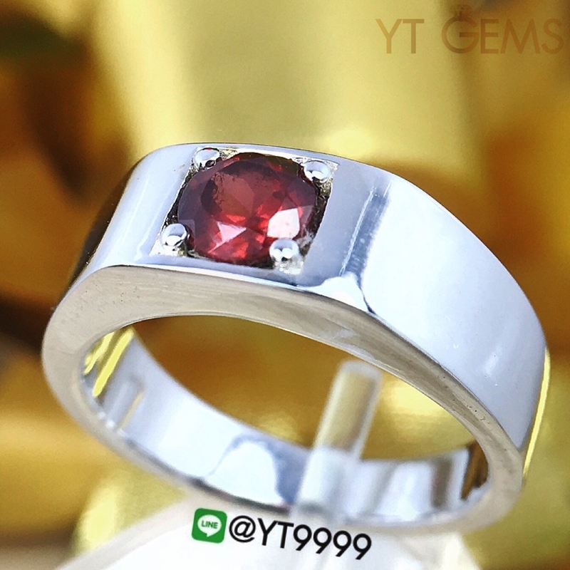 แหวนปลอกมีด แหวนโกเมน แหวนเงินแท้ 92.5% ชุบทองคำขาว ประดับพลอยโกเมนแท้ YTG-8599 YTGEMS