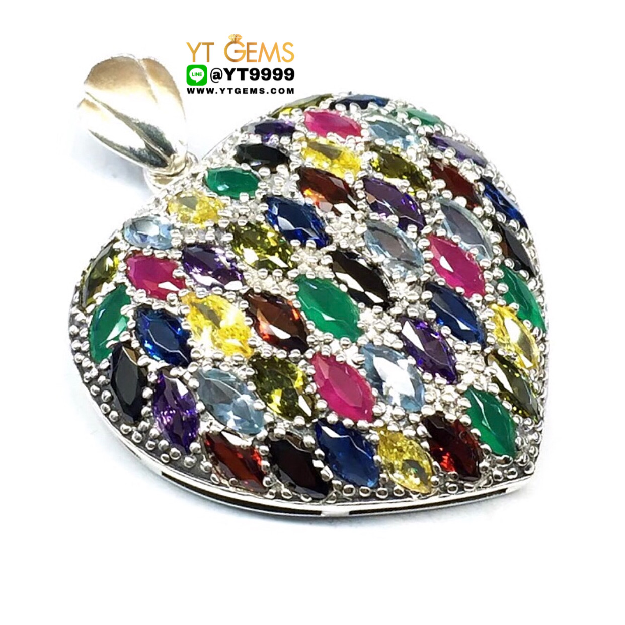 จี้หัวใจ จี้นพเก้า จี้เงินแท้ 92.5% ประดับ พลอยหลากสี (cz) YTG-9210 YTGEMS