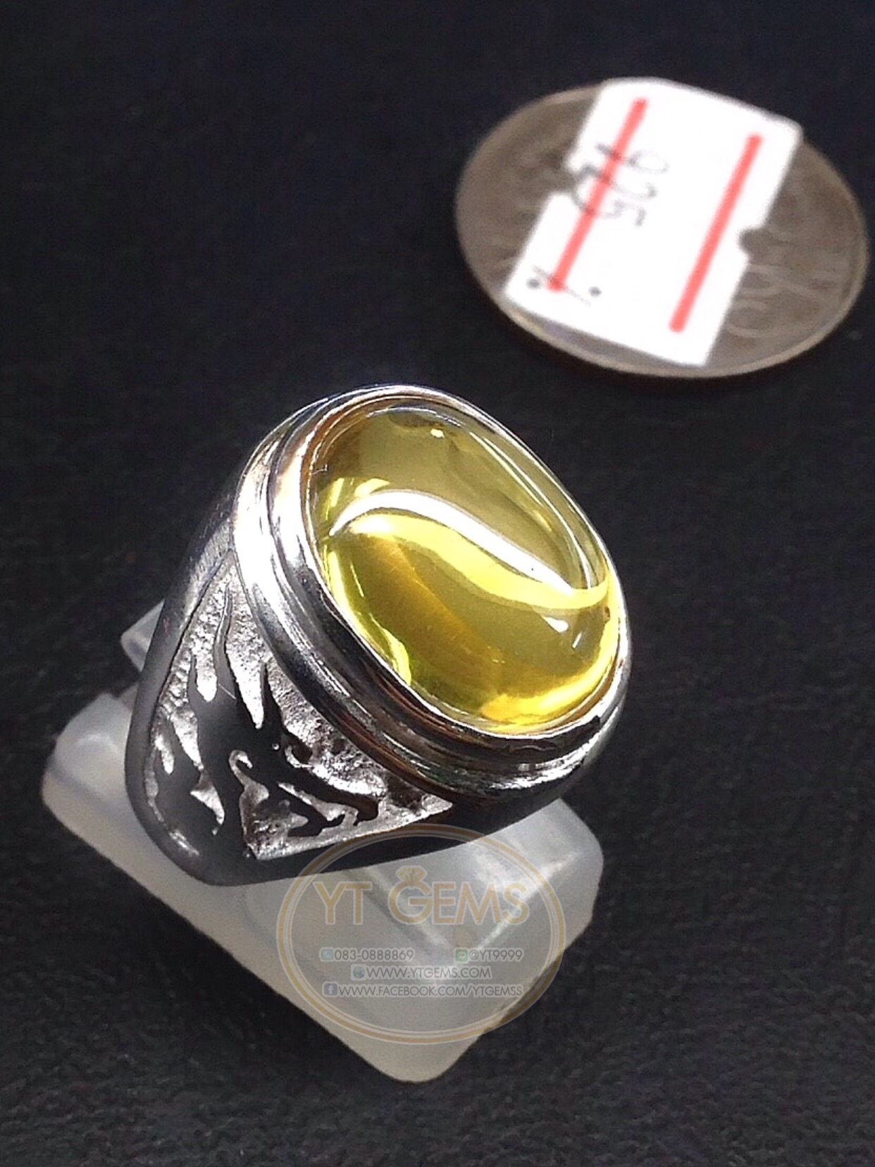 แหวนเงินแท้92.5% ข้างแกะลายมังกร พลอยบุษราคัม(cz) YTG-5105 YTGEMS