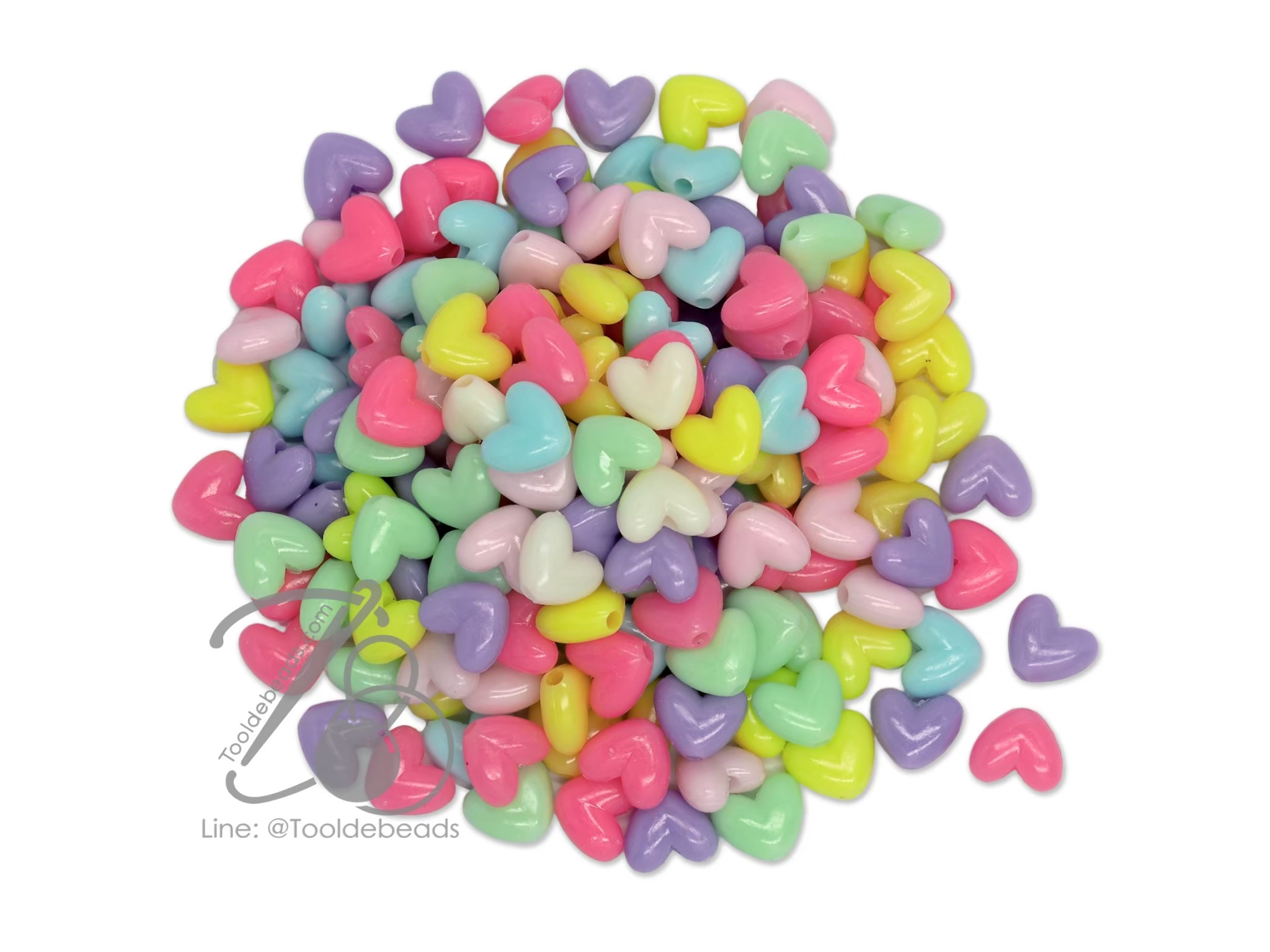 ลูกปัดอะคริลิค 10มม. ลายหัวใจ คละสีหวาน (15 กรัม) SKU-12102