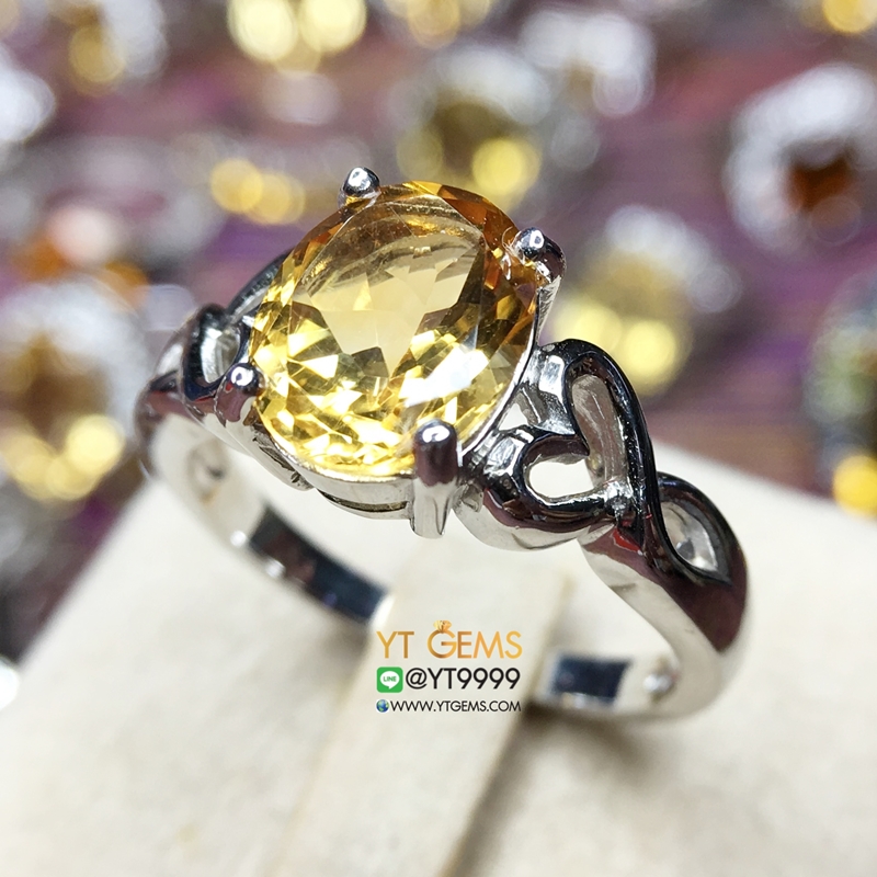 แหวนซิทริน แหวนเงินแท้ ชุบทองคำขาว พลอยซิทรินแท้ YTG-8206 YTGEMS