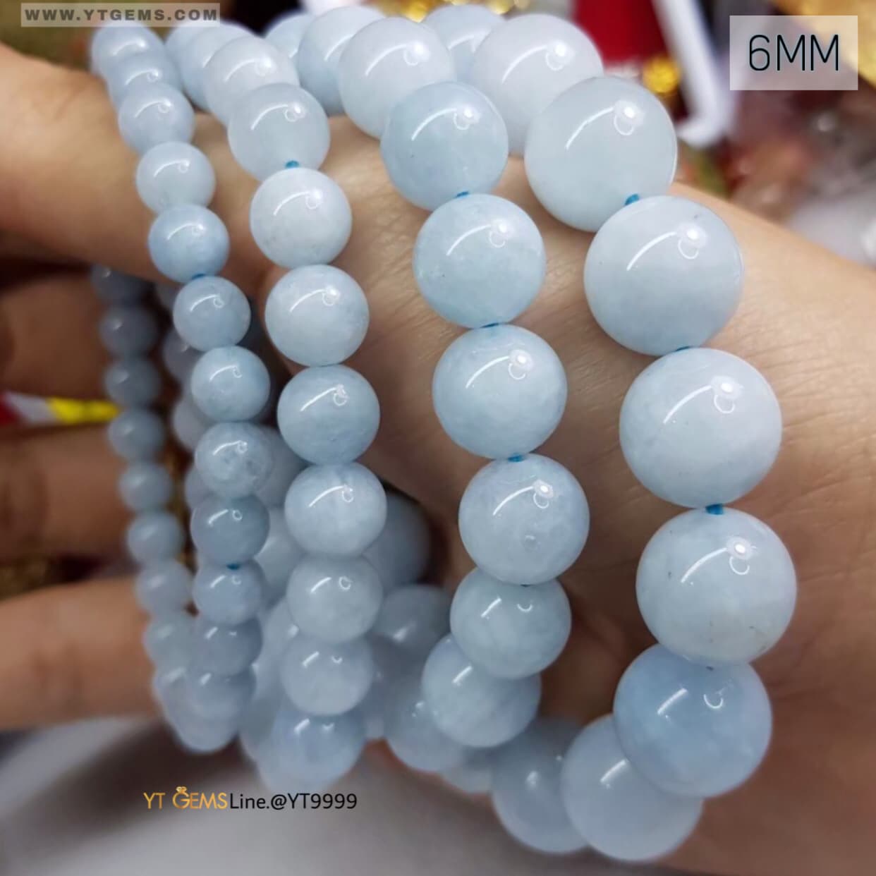 สร้อยข้อมือ อความารีน เกรดA หินแท้ 6 มม. YTG-8954 YTGEMS
