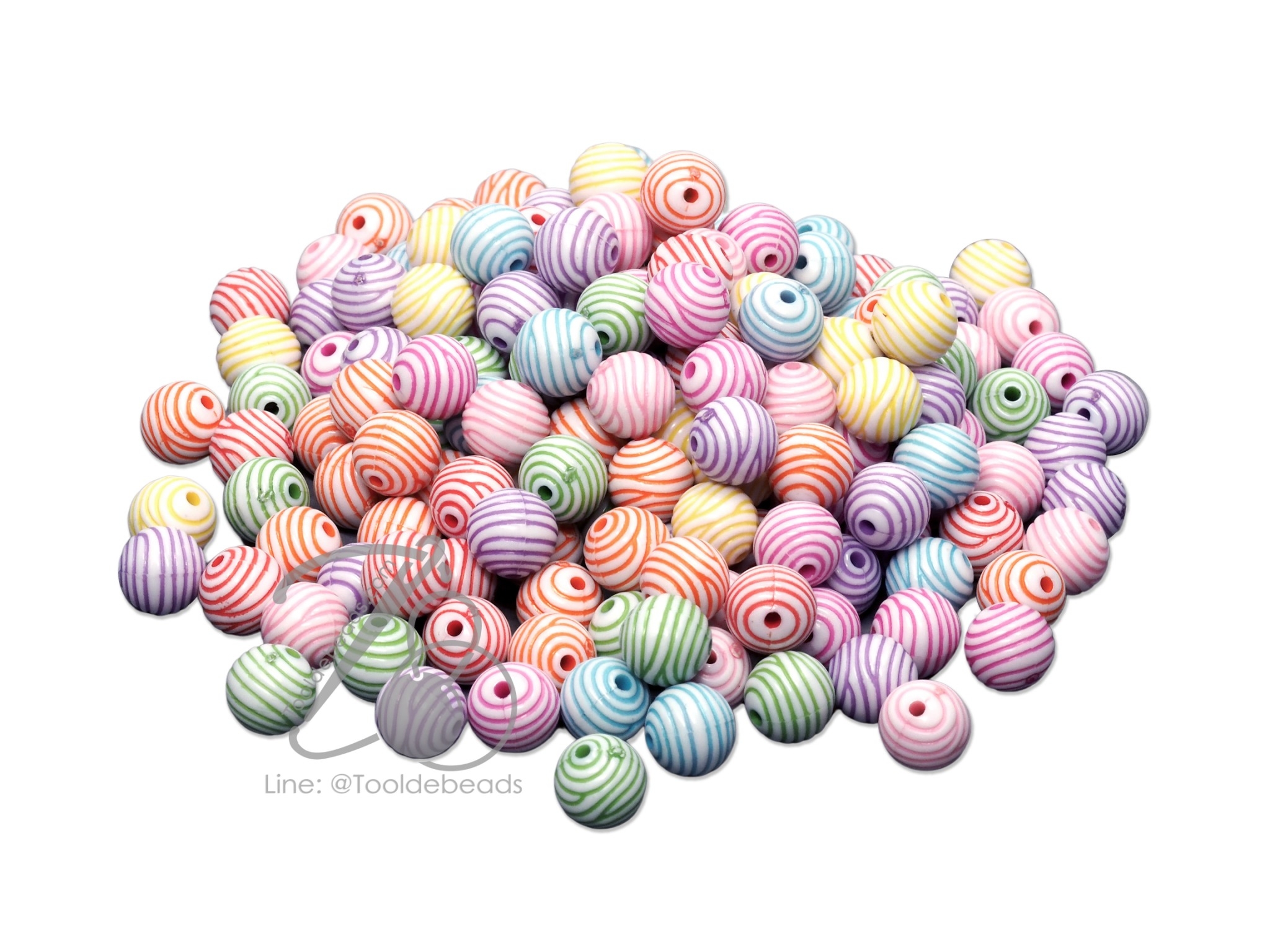 ลูกปัดอะคริลิค 10มม. ลายไม้กลม พื้นขาว เพ้นท์สี (15 กรัม) SKU-10989