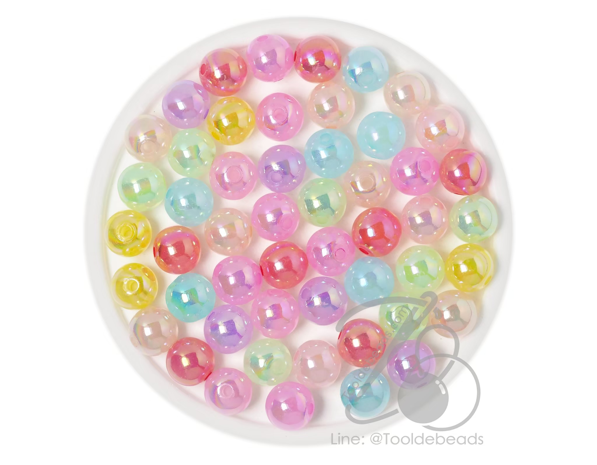 ลูกปัดพลาสติก เคลือบรุ้ง 12มม. ทรงกลม คละสีเยลลี่หวาน (500 กรัม) SKU-17898