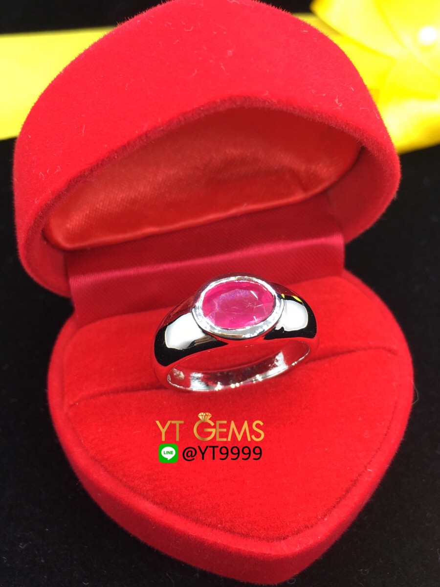 แหวนทับทิม แหวนเงินแท้92.5% ชุบทองคำขาว ประดับพลอยทับทิมแท้ YTG-7670 YTGEMS