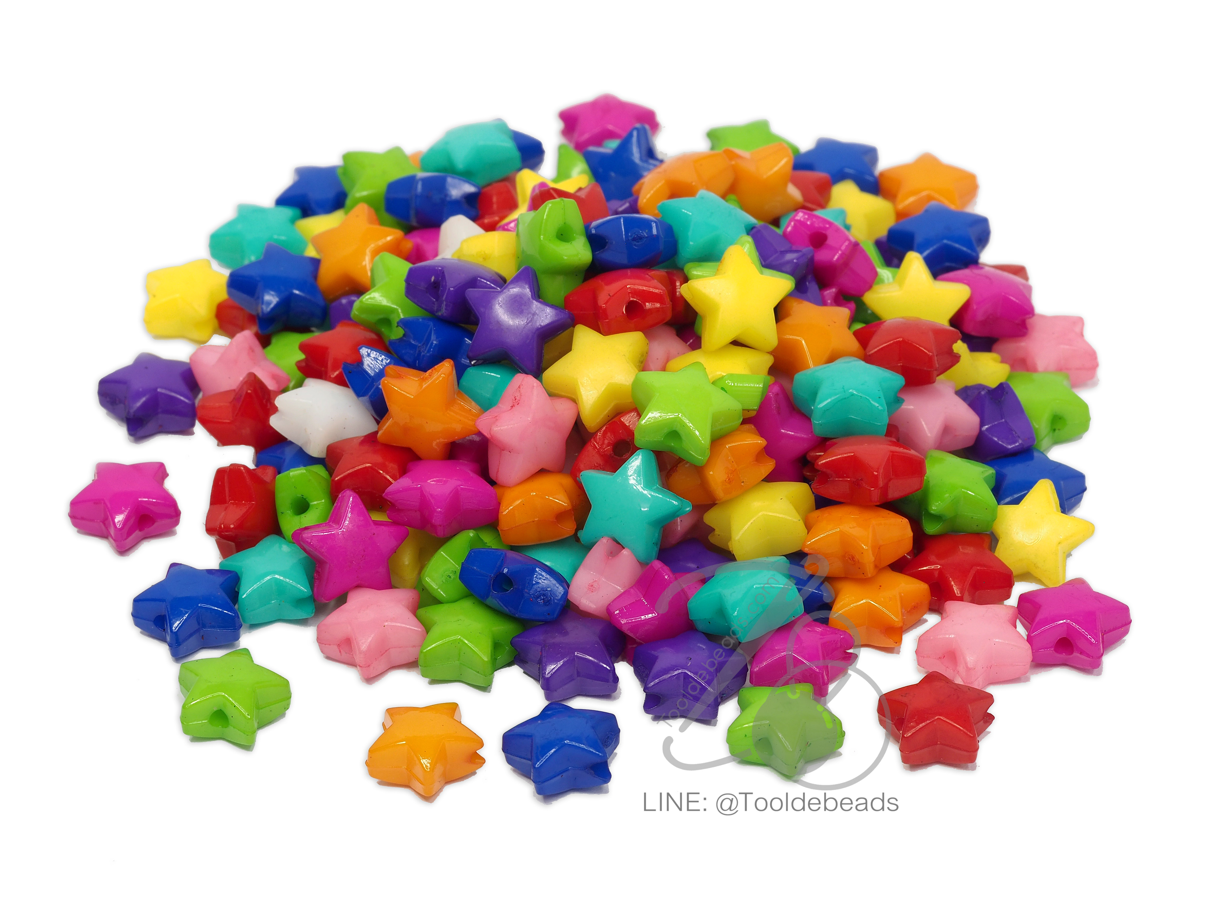 ลูกปัดอะคริลิค 12มม. ลายดาว คละสีสด (15 กรัม) SKU-06842
