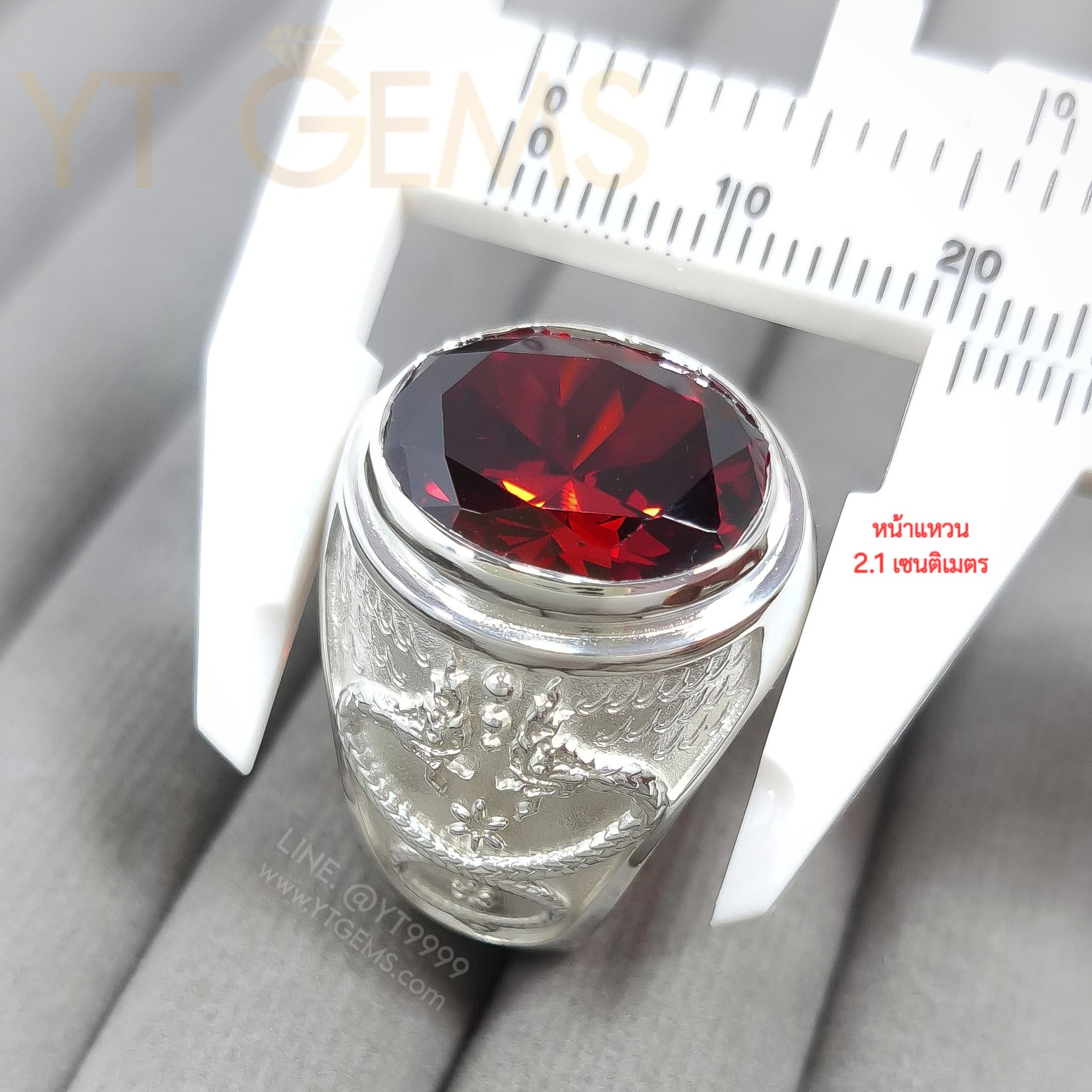 [สำหรับ ราคาส่ง ขั้นต่ำ 5 ชิ้น] แหวน นาคเกี้ยว แหวน เงินแท้ พลอย โกเมน CZ YTG-11802-WH YTGEMS 5 ชิ้น