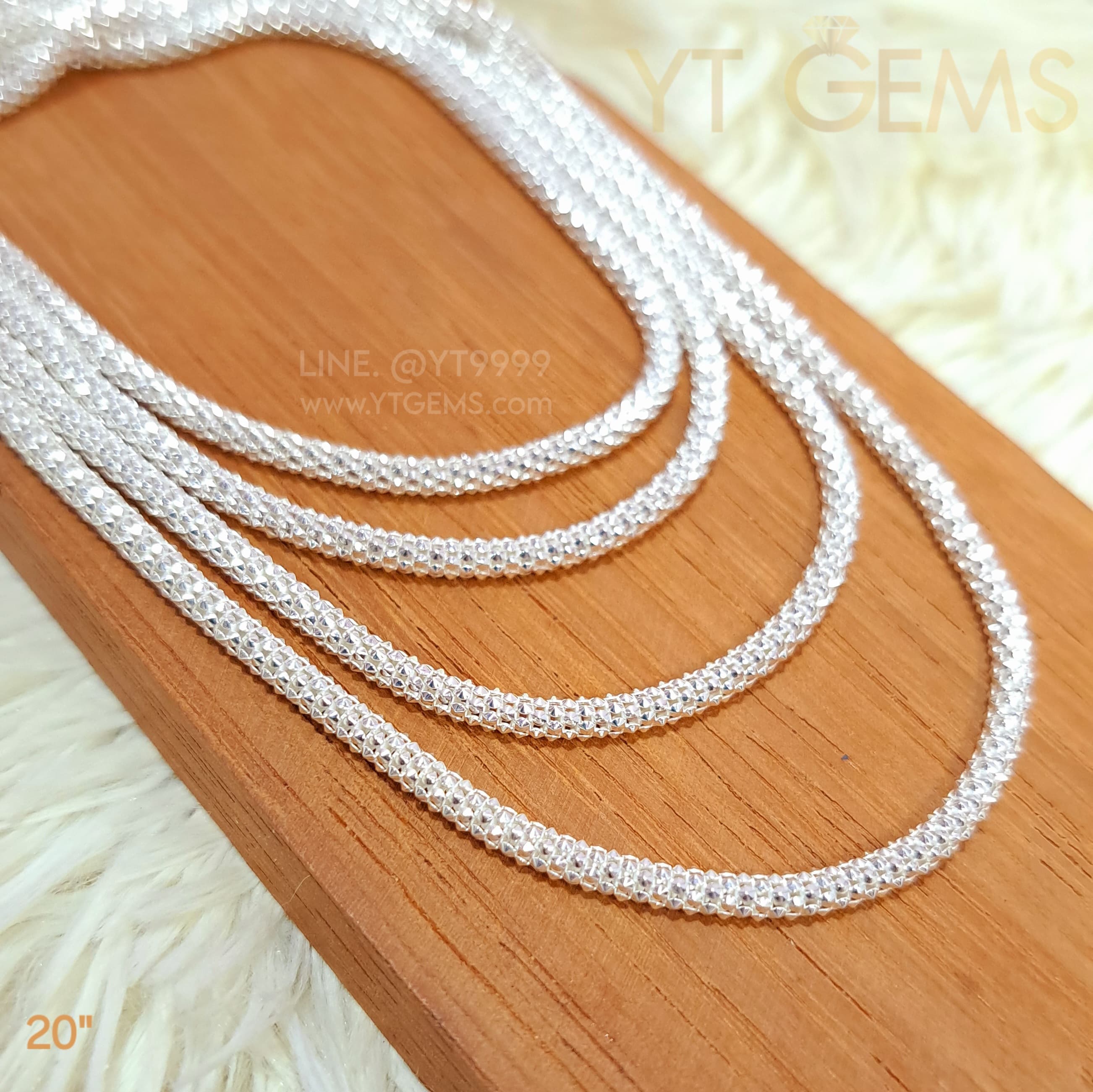 สร้อยคอ เงินแท้ ลาย ดอกโปร่ง เกล็ดมังกร pop corn 3 มม. 20 นิ้ว YTG-11948 YTGEMS whole