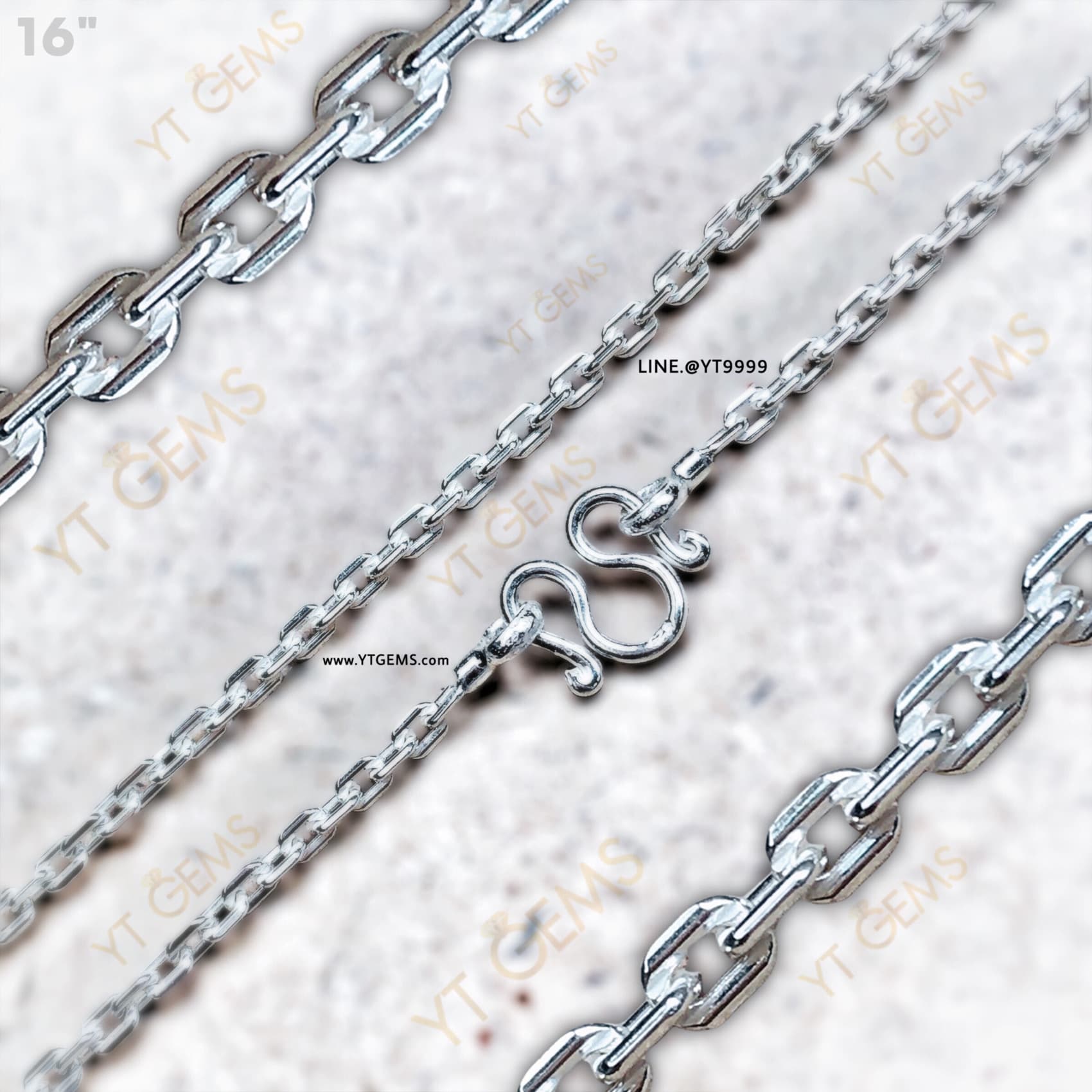 สร้อยคอเงินแท้ ลายโซ่ ตัดเหลี่ยม 2 มม. 16 นิ้ว YTG-11117 YTGEMS