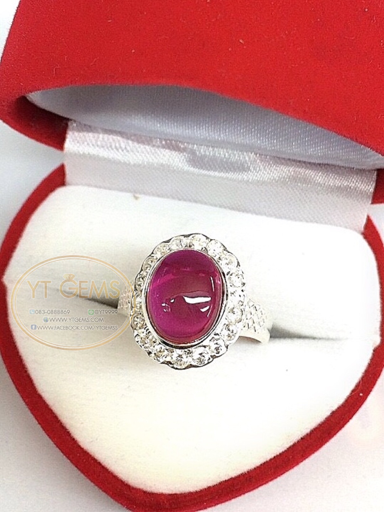 แหวนทับทิม แหวนเงินแท้92.5% พลอยทับทิมชาตั้ม ตกแต่งเพชรSiwss YTG-4540 YTGEMS