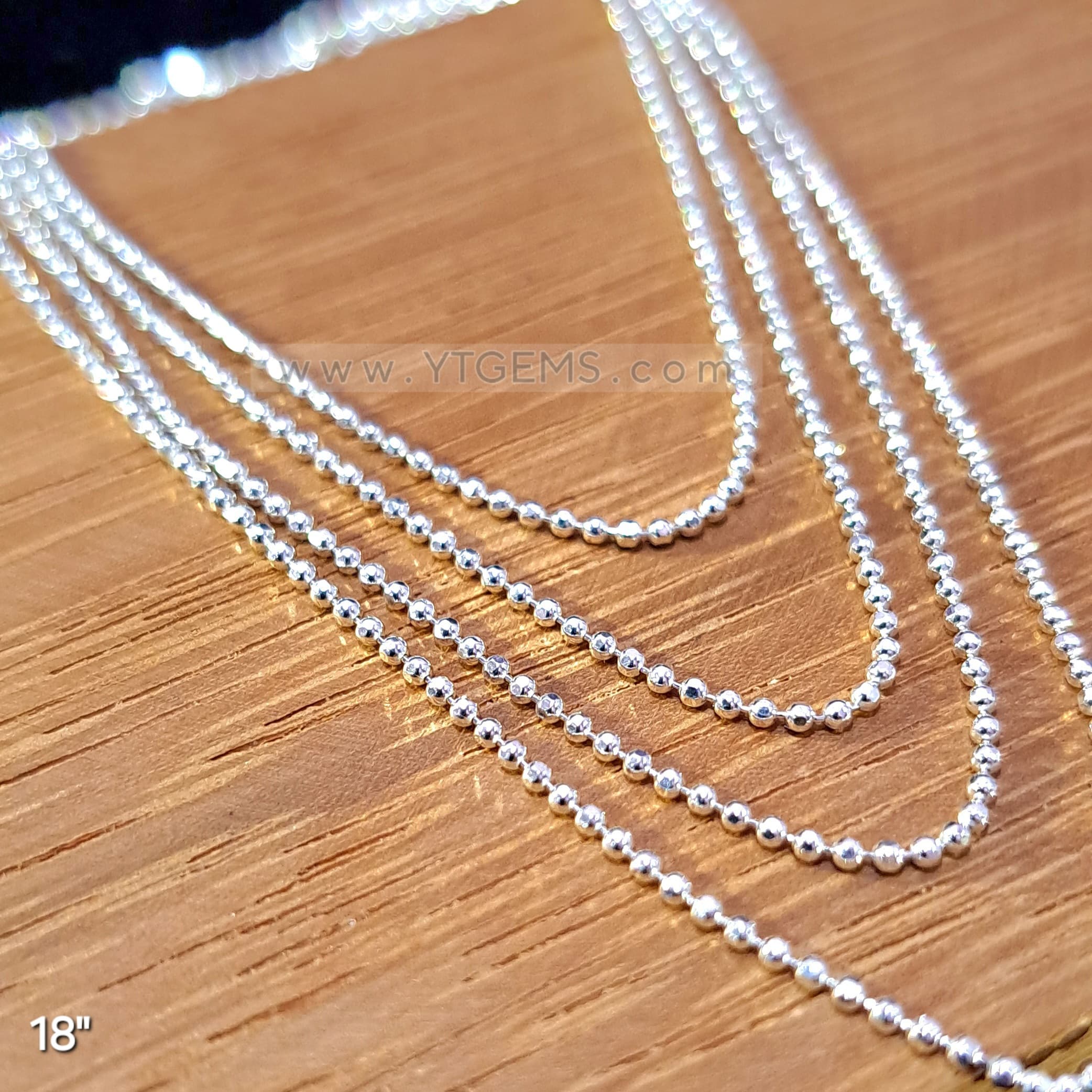 สร้อยคอ เงินแท้ ลายเม็ดมะยม ตัดเหลี่ยม 1.2 มม. 18 นิ้ว YTG-11943 YTGEMS whole