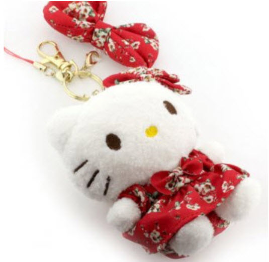 ตุ๊กตาห้อยมือถือคิตตี้ สีแดง ขนาด 4.5 นิ้ว