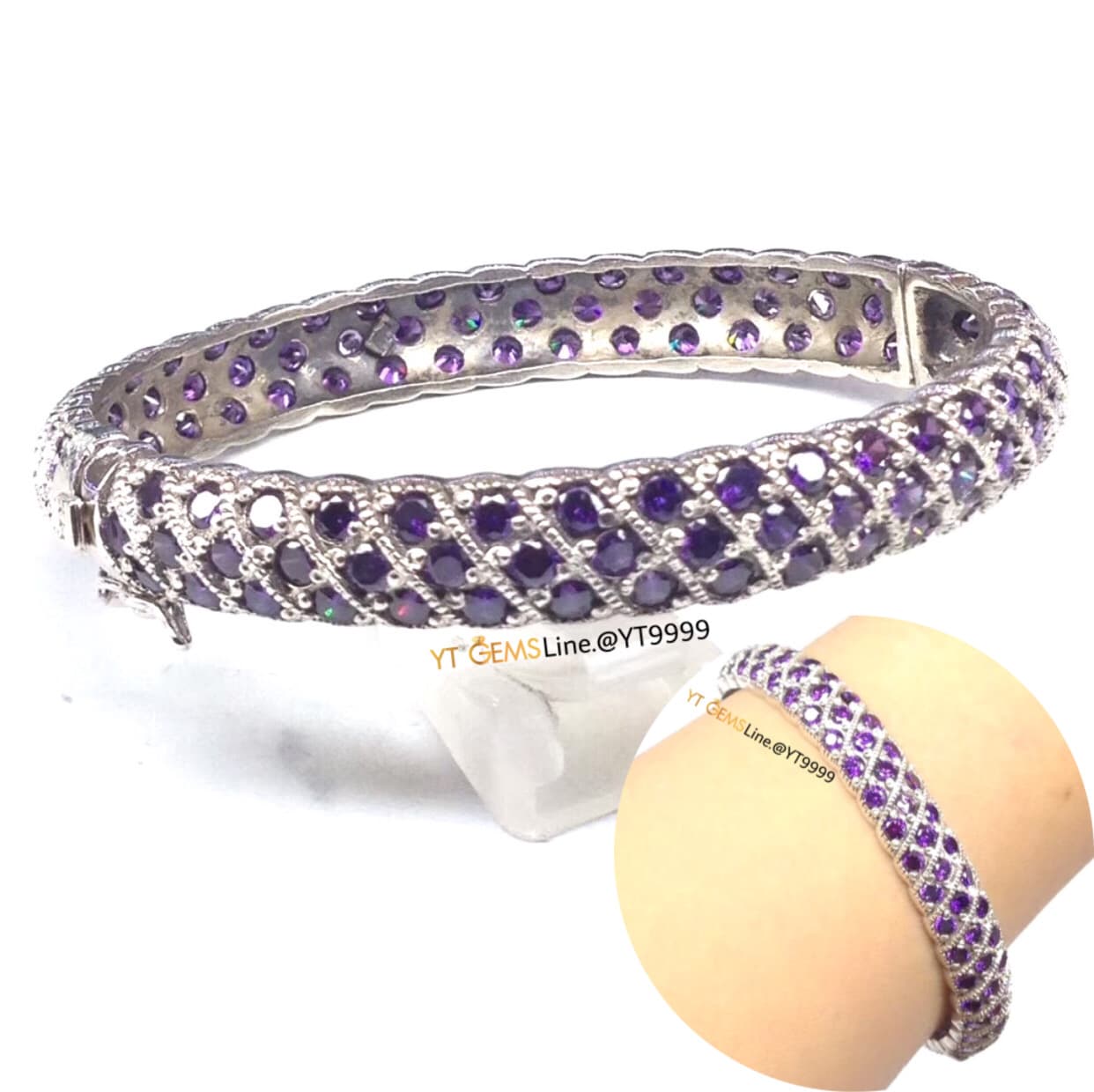 กำไลอเมทิสต์ กำไลเงินแท้ รมดำ พลอยอเมทิสต์ (CZ) YTG-11005 YTGEMS