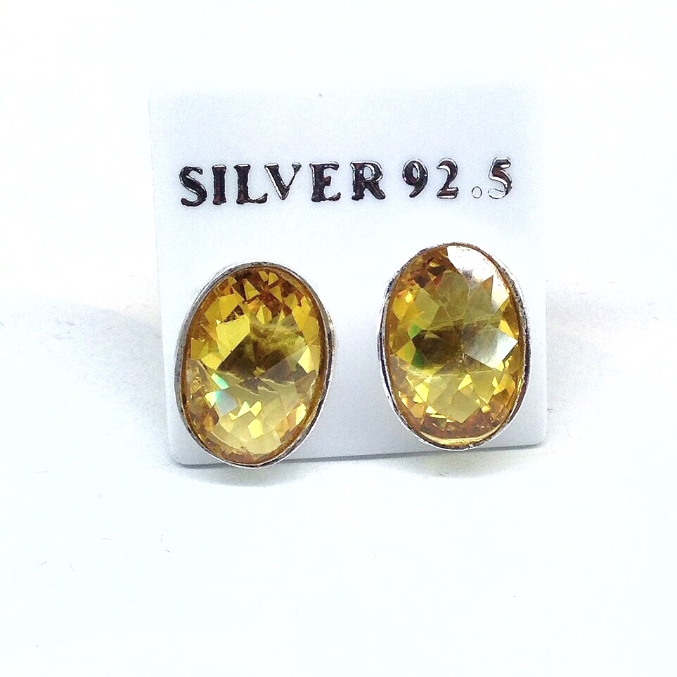 ต่างหูเงินแท้92.5% พลอยบุษราคัม(cz) YTG-3794 YTGEMS