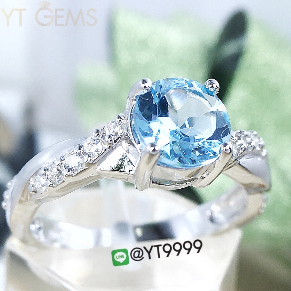 แหวนสกายบลูโทแพซ แหวนเงินแท้ ชุบทองคำขาว พลอยแท้ YTG-8300 YTGEMS