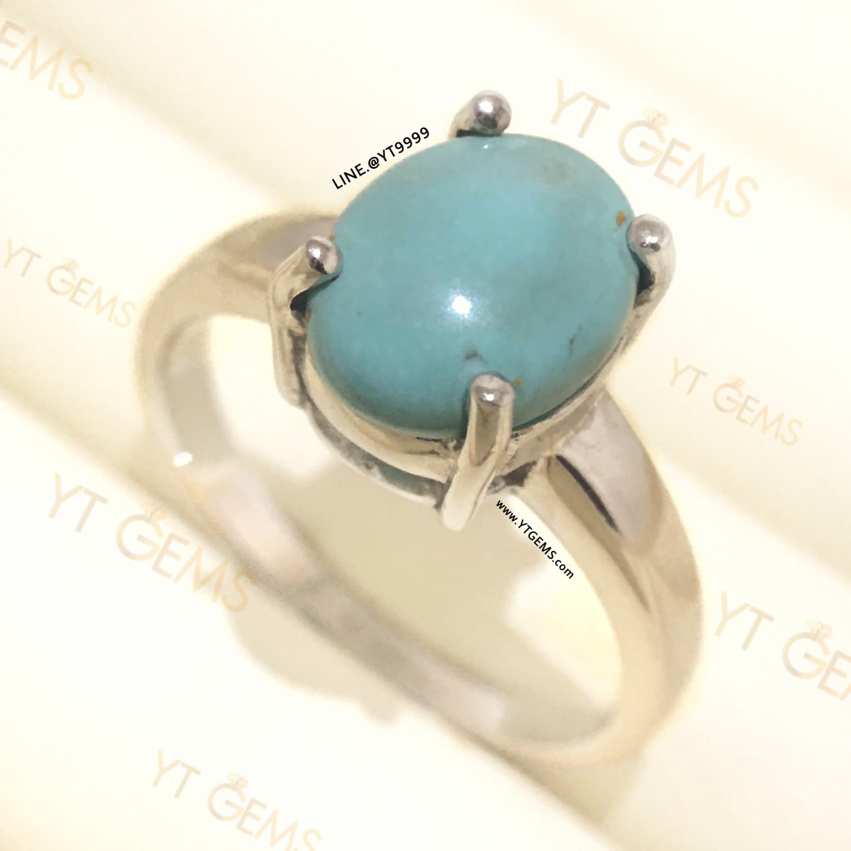 แหวนเทอร์ควอยส์ แหวนเงินแท้ ชุบทองคำขาว เทอร์ควอยส์แท้ YTG-11644 YTGEMS