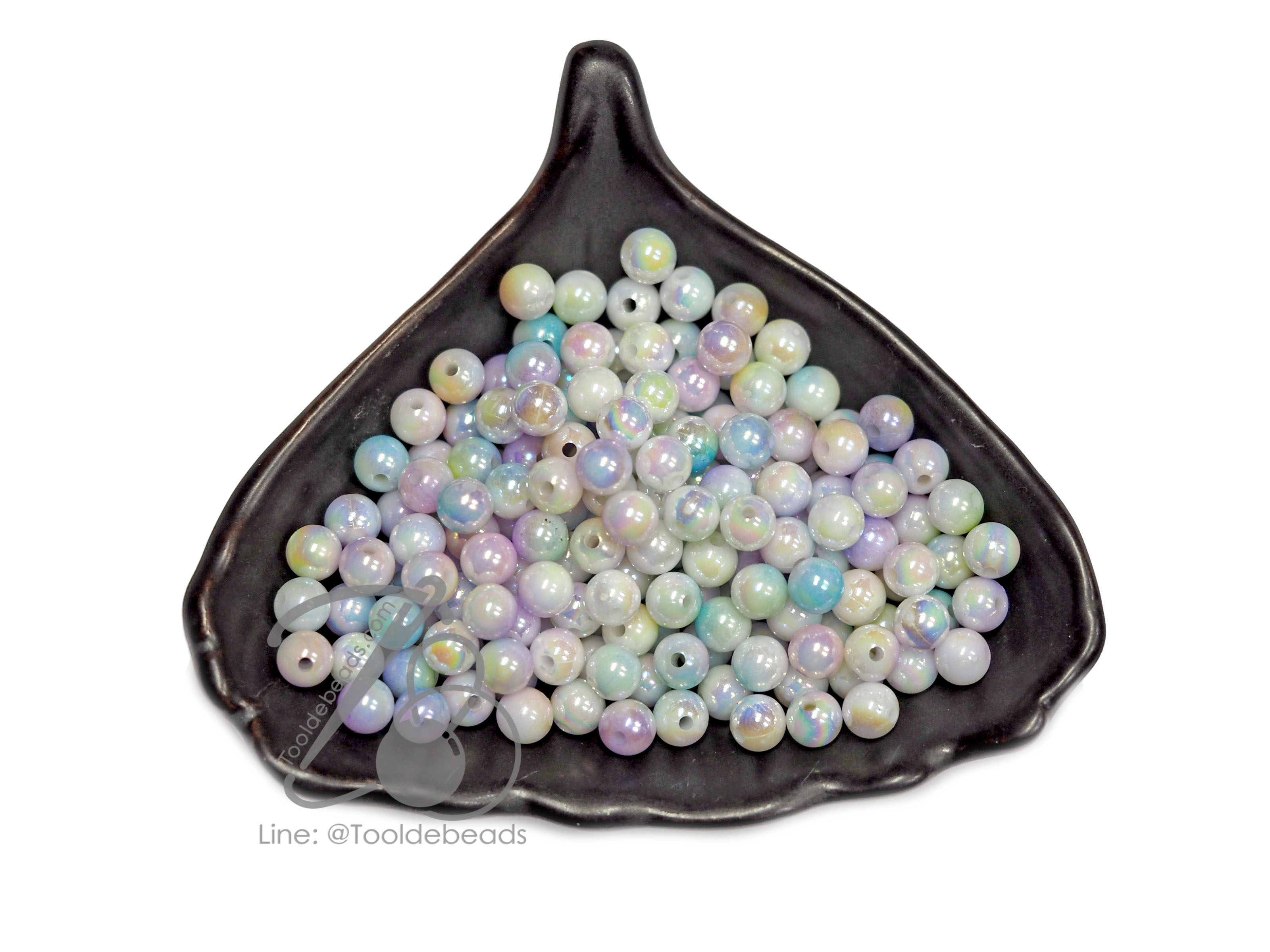 ลูกปัดพลาสติก 6มม. เคลือบรุ้งหลากสี (500 กรัม) SKU-13439