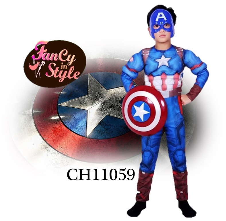 Kids Muscle Captain America Cosplay/ชุดคอสเพลย์กัปตันอเมริกา/ชุดแฟนซีซุปเปอร์ฮีโร่สำหรับเด็ก