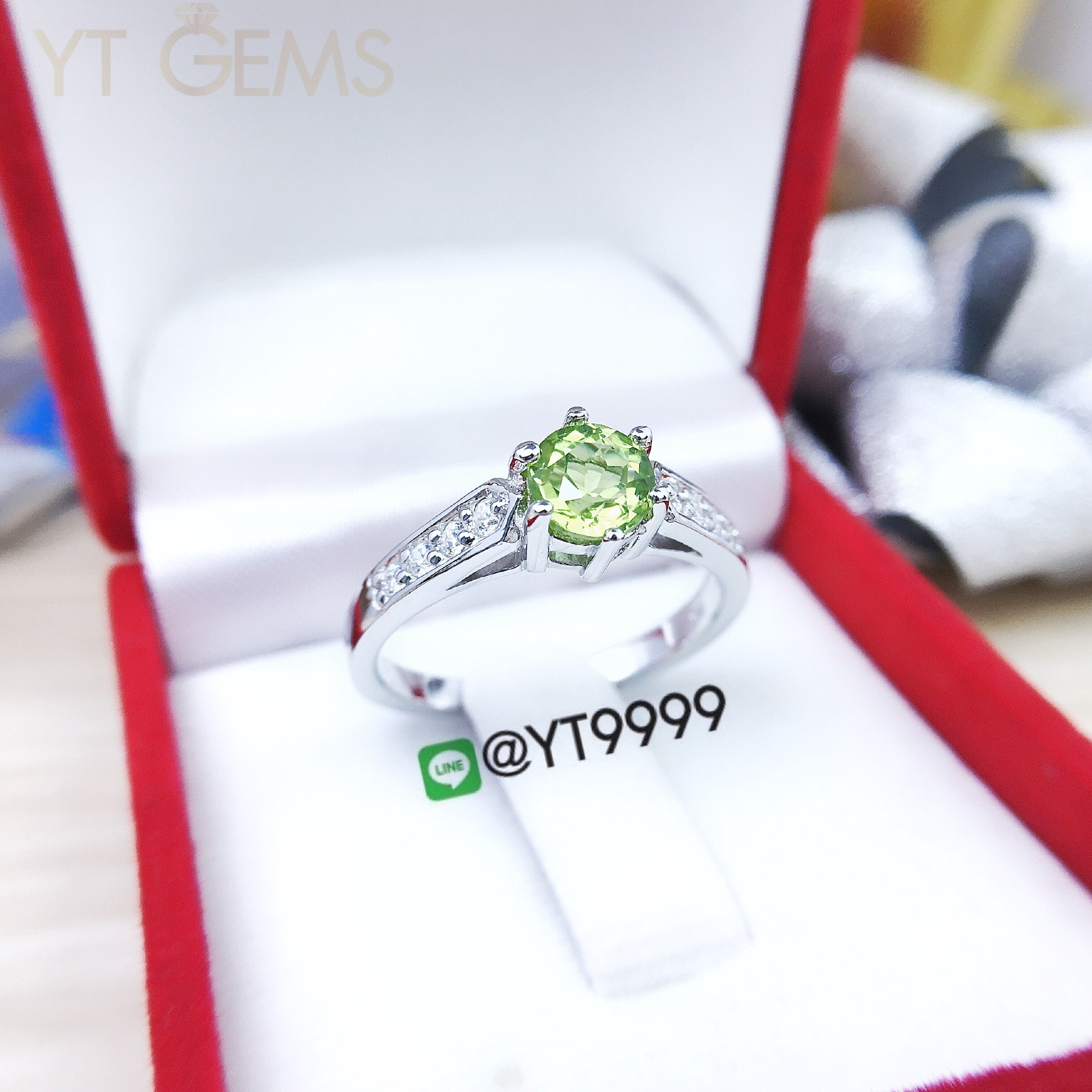 แหวนเพอริดอท แหวนเงินแท้92.5% ชุบทองคำขาว พลอยเพอริดอทแท้ YTG1192 YTGEMS