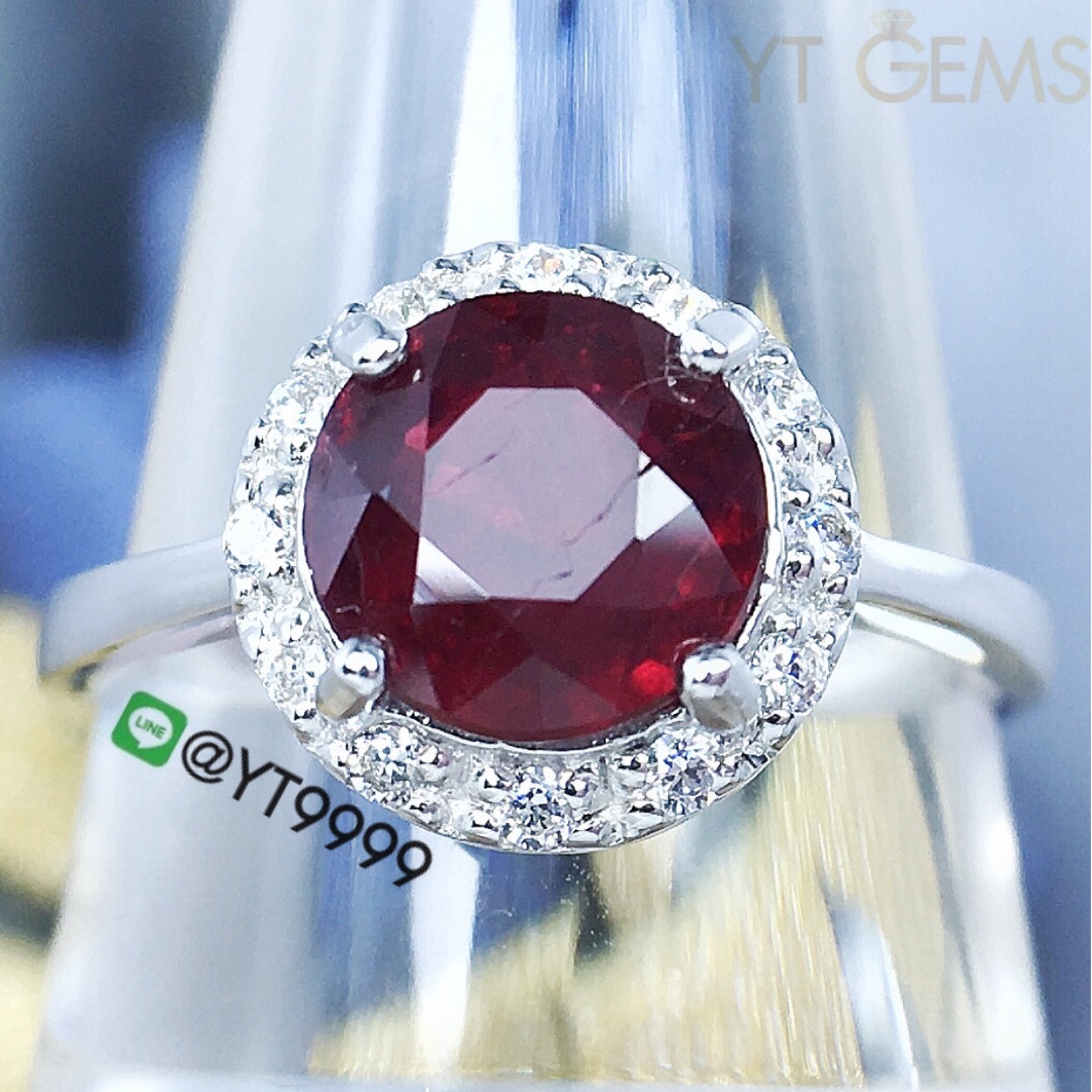 แหวนทับทิม ล้อมเพชร แหวนเงินแท้ ชุบทองคำขาว พลอยทับทิมแท้ YTG-3152 YTGEMS