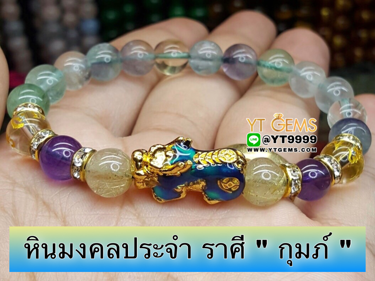หินมงคลประจำราศี " กุมภ์ " ปี่เซียะ 5ธาตุ (เปลี่ยนสี) หลัง 5เหรียญ สร้อยข้อมือหินแท้ทุกเม็ด ขนาดหิน 8 มม. YTG-9893 YTGEMS