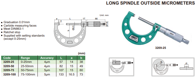 Long Spindle Outside Micrometer
