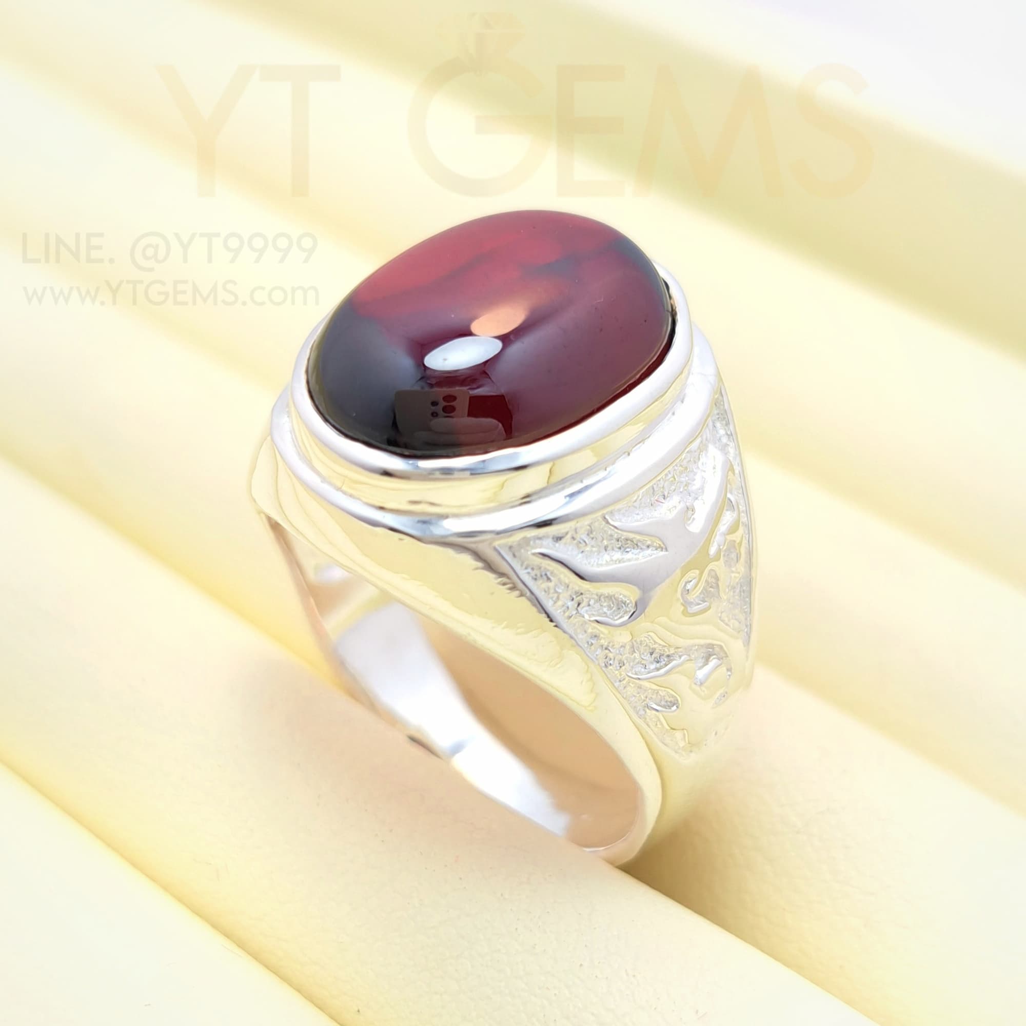 แหวนโกเมน ลายมังกร แหวนเงินแท้ พลอยโกเมน (CZ) YTG-5671 YTGEMS