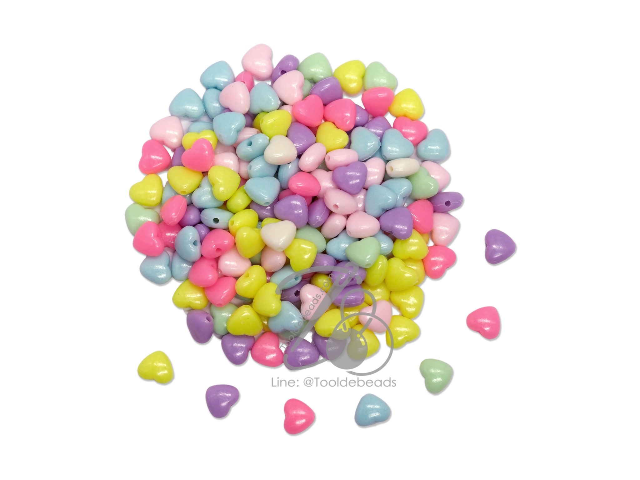 ลูกปัดอะคริลิค 9มม. ลายหัวใจ คละสีหวาน (15 กรัม) SKU-12132