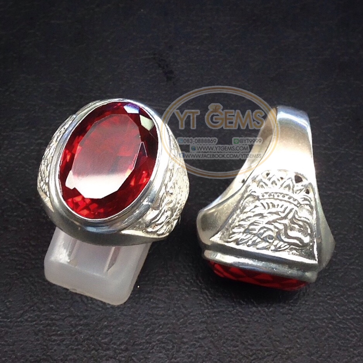 แหวนเงินแท้92.5% ข้างแกะลายพญาครุฑ พลอยโกเมน(cz) YTG-5668 YTGEMS