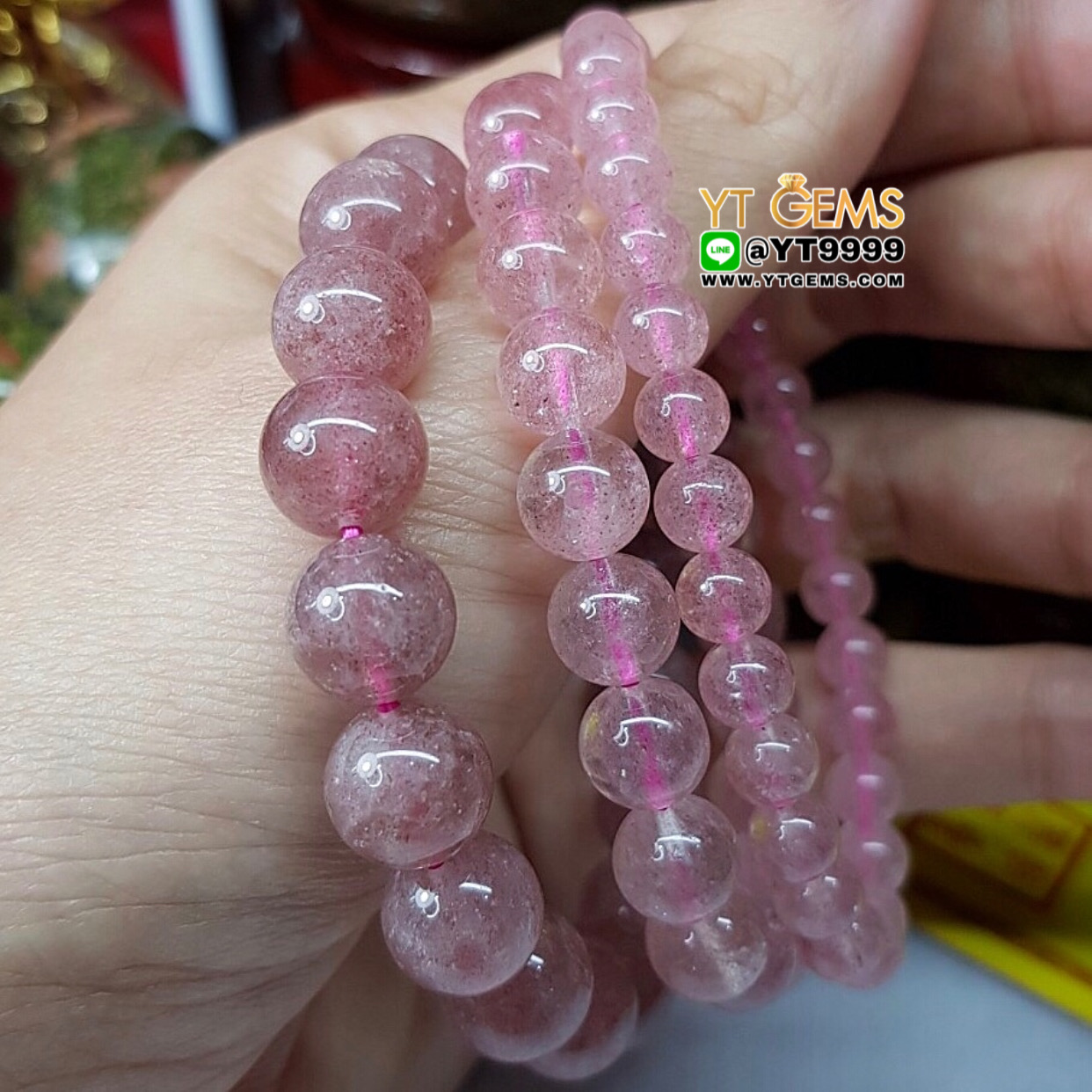 สร้อยข้อมือสตรอว์เบอร์รี่ควอตซ์ เกรดA หินสตรอว์เบอร์รี่ควอตซ์แท้ ขนาดหิน 8 mm YTG-8976 YTGEMS
