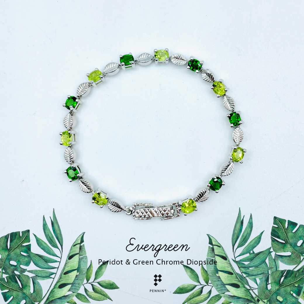 Evergreen สร้อยข้อมือใบไม้ พลอยสีเขียวสลับเข้มอ่อน เพอริดอท โครมดิออฟไซด์