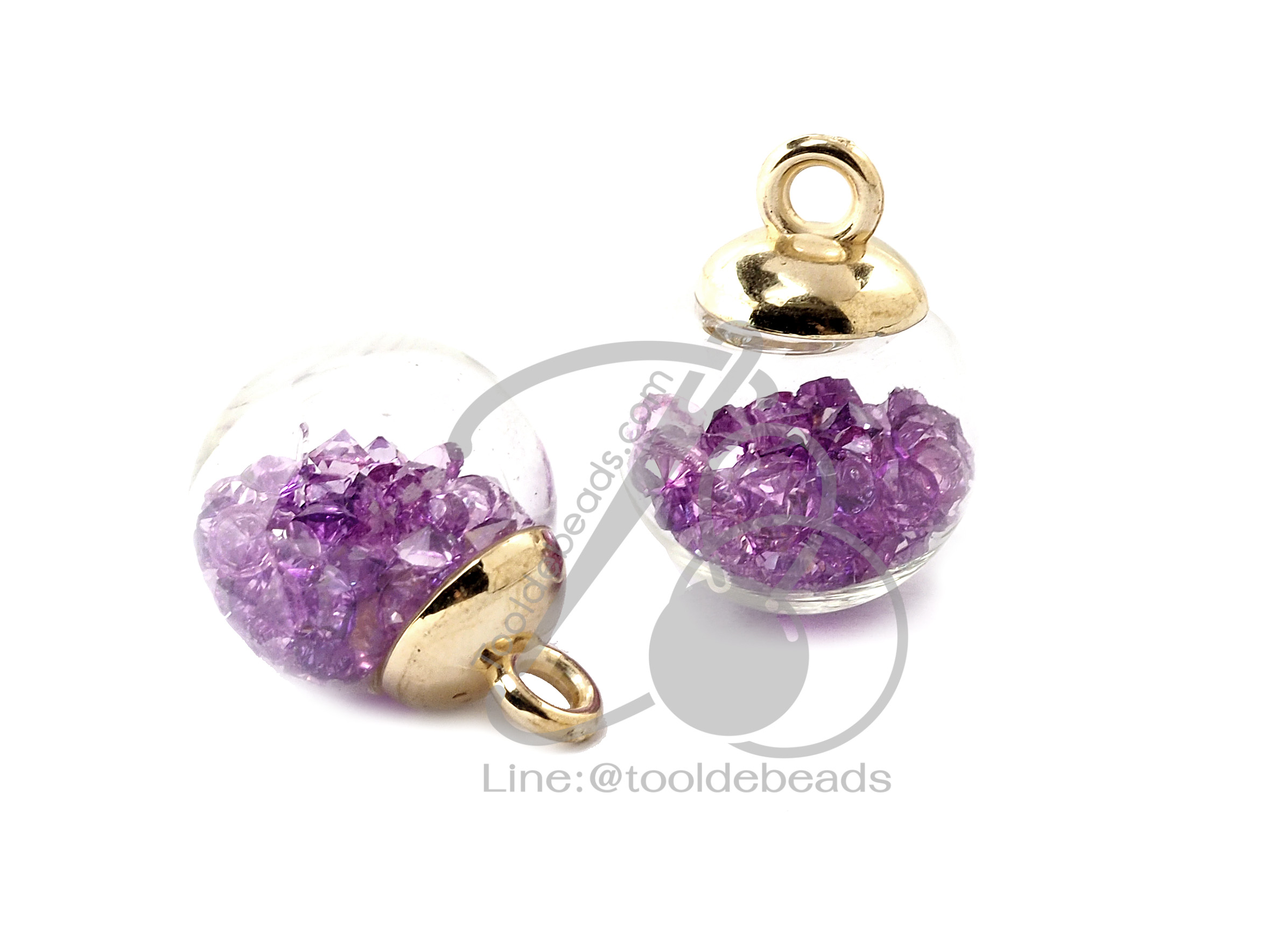 จี้บอลแก้ว 16มม. ไส้เพชร สีม่วงเข้ม (1 ชิ้น) SKU-06216