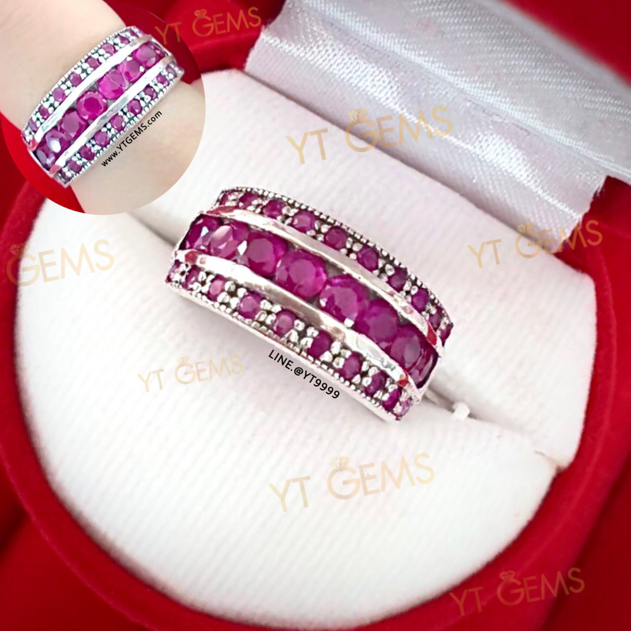 แหวนแถว ทับทิม แหวนเงินแท้ รมดำ พลอยทับทิมชาตั้ม YTG-4503 YTGEMS