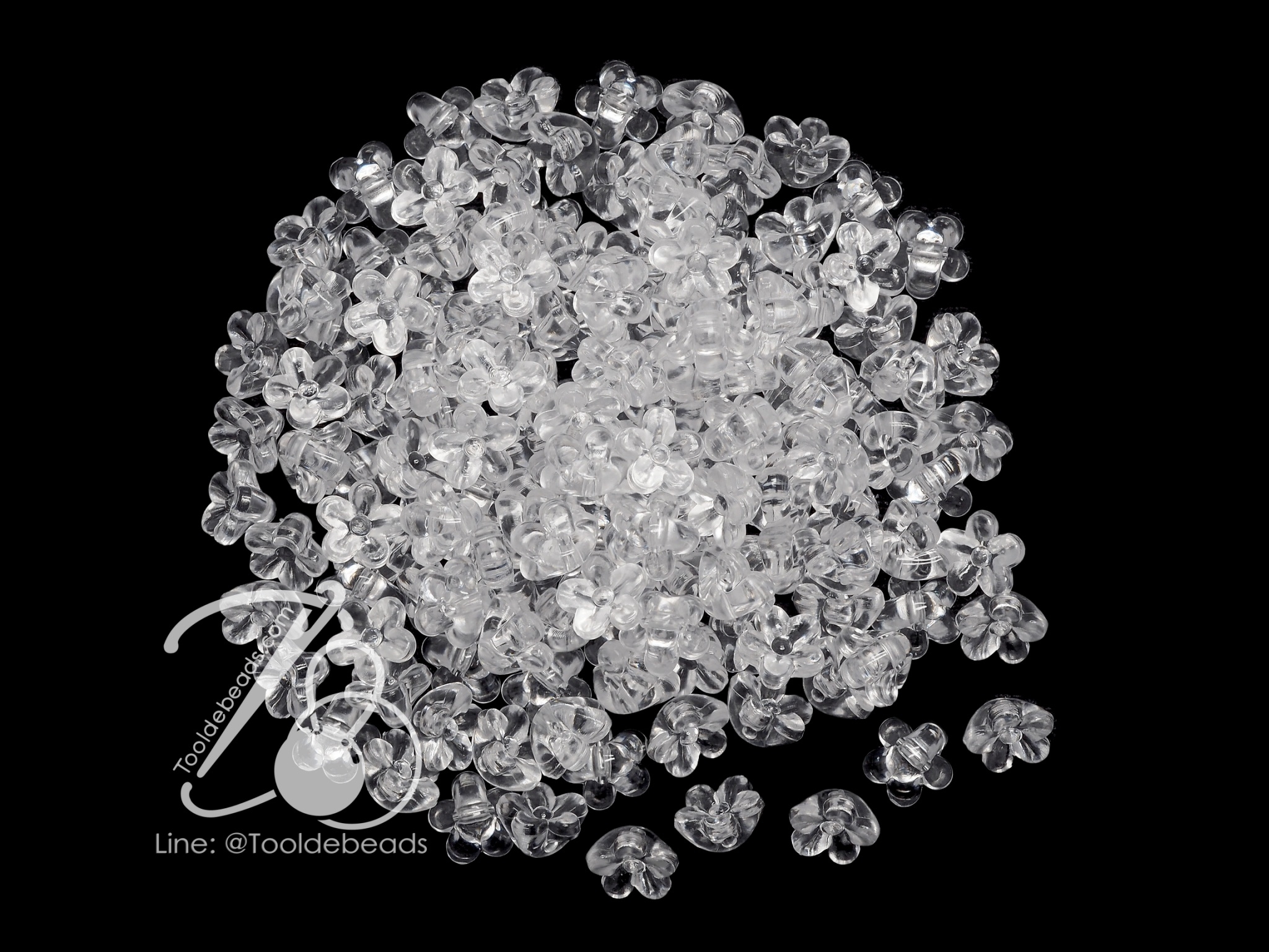 ลูกปัดอะคริลิค 10มม. ลายดอกไม้ ร้อยข้าง สีใส (15 กรัม) SKU-09527
