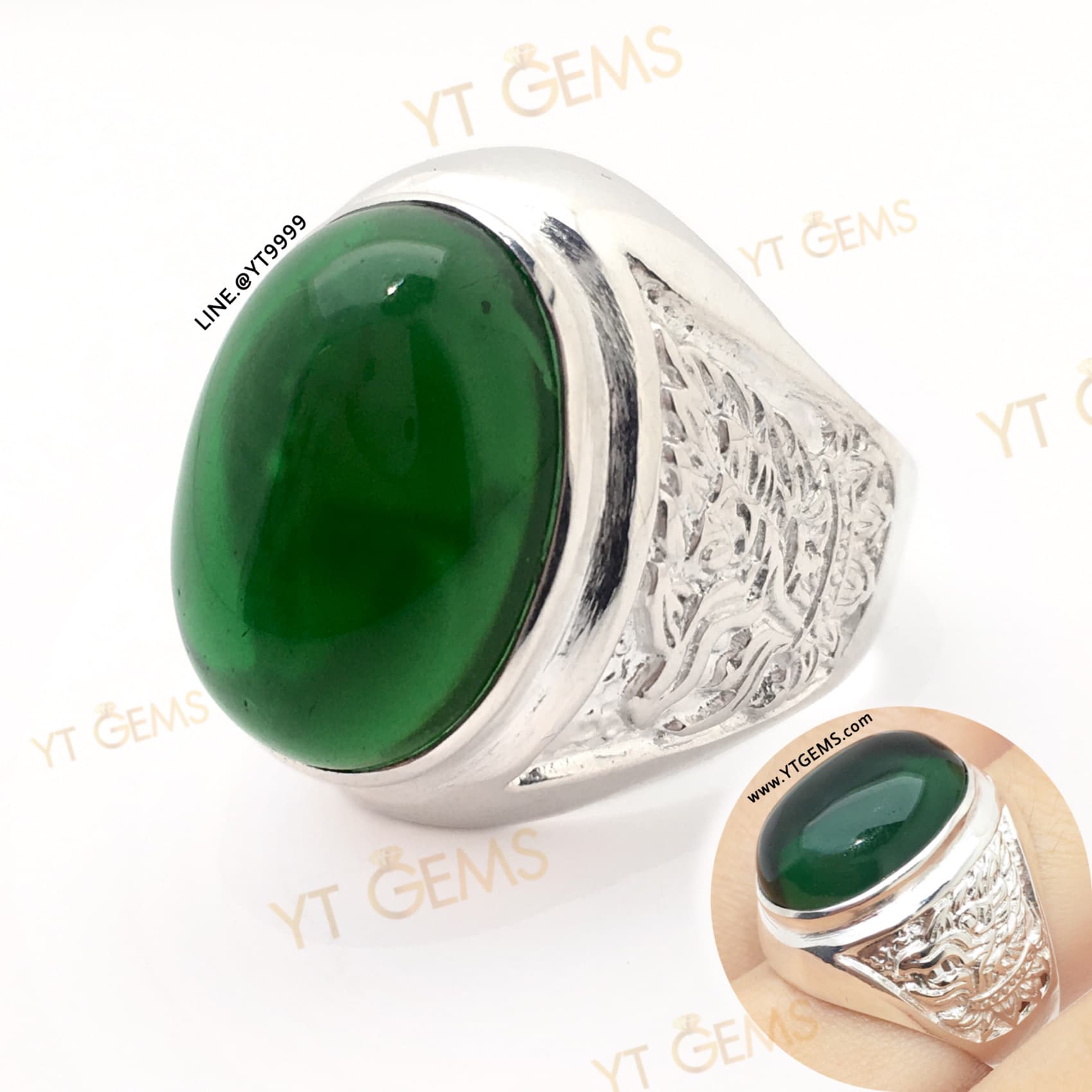 แหวนมรกต แหวนครุฑ แหวนเงินแท้ ลายพญาครุฑ พลอยมรกต (CZ) YTG-10356 YTGEMS