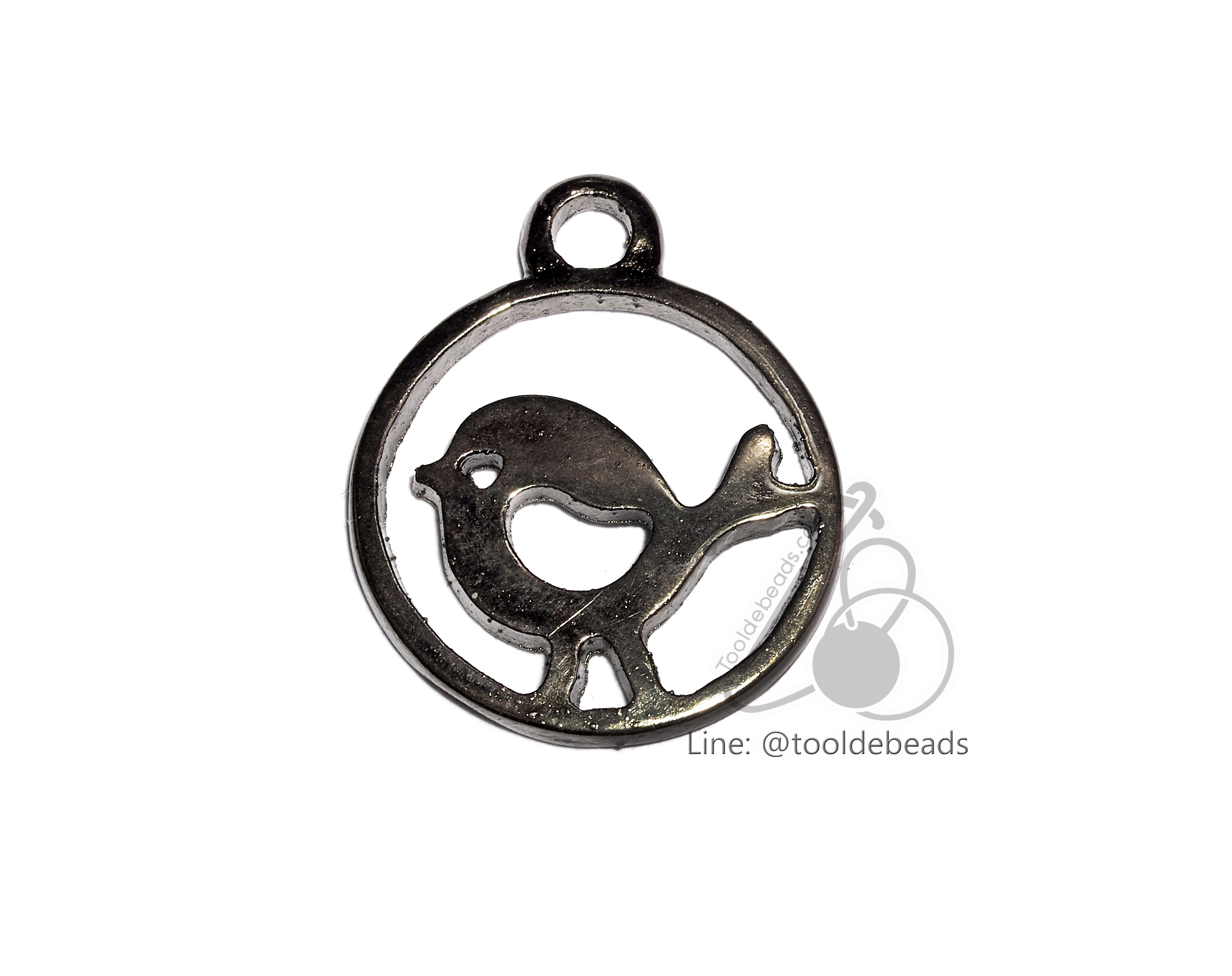 จี้เหล็ก 291 19มม. ลายนกล้อมวงกลม สีรมดำ (1 ชิ้น) SKU-00758