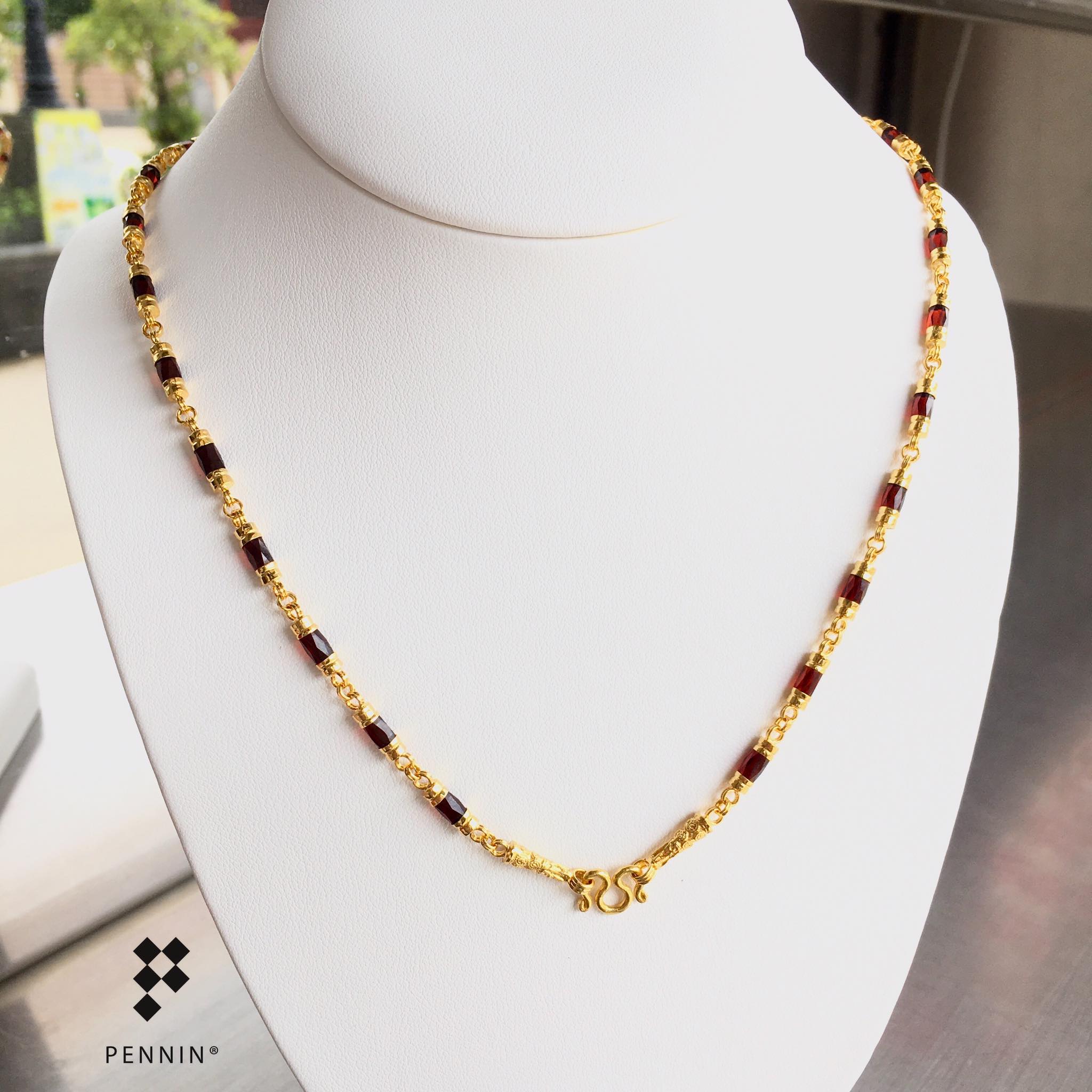 สร้อยคอโกเมนทองคำแท้ โกเมนแท้ ฝีมือช่างจันทบุรี น้ำหนักทอง3สลึงกว่า ยาว 19.5 นิ้ว สวยคลาสสิค เหมาะสำหรับสาวๆ ใส่สวยกำลังดี เสริมสุขภาพดี แข็งแรง นำโชคลาภ