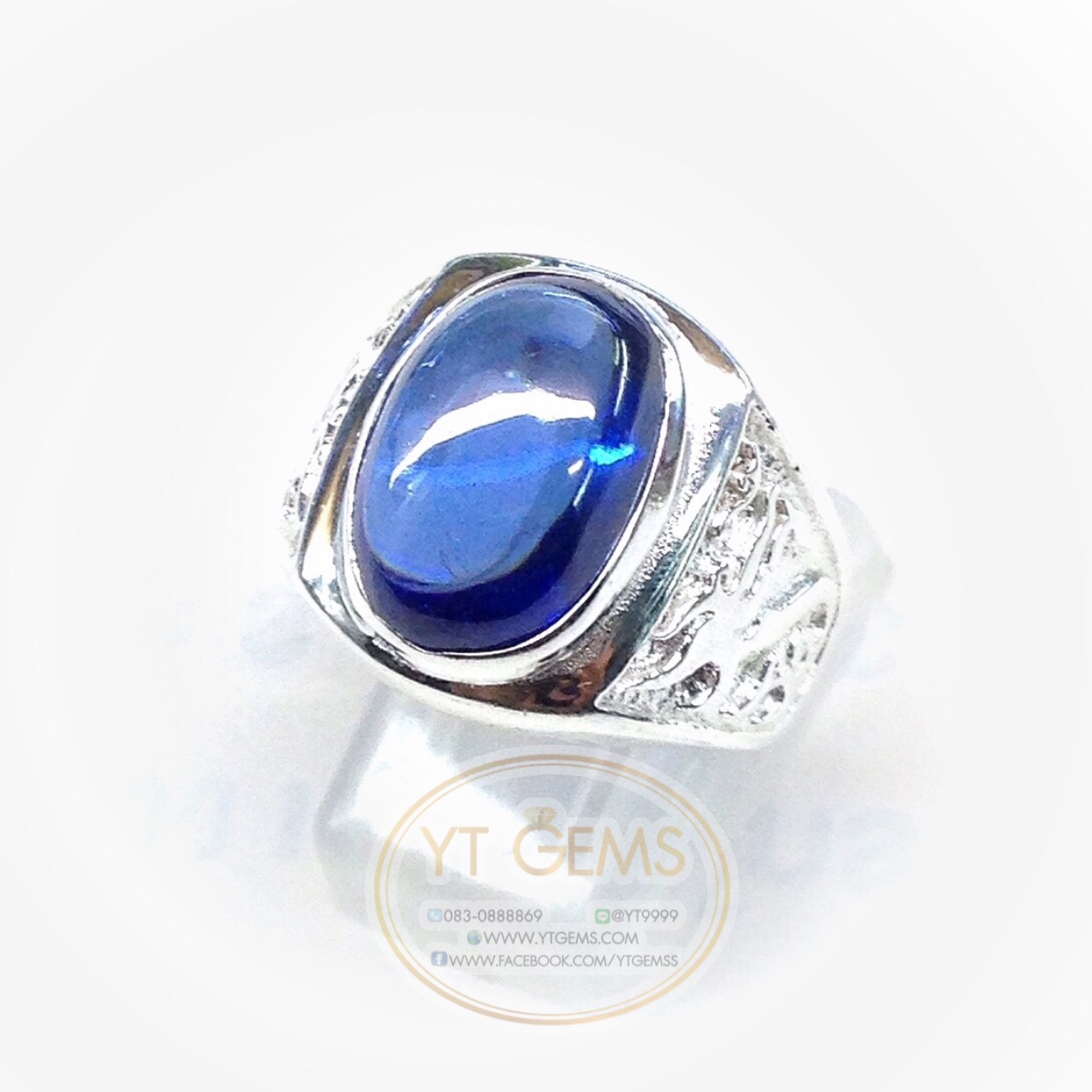 แหวนเงินแท้92.5% ข้างแกะลายมังกร พลอยไพลิน(cz) YTG-5567 YTGEMS