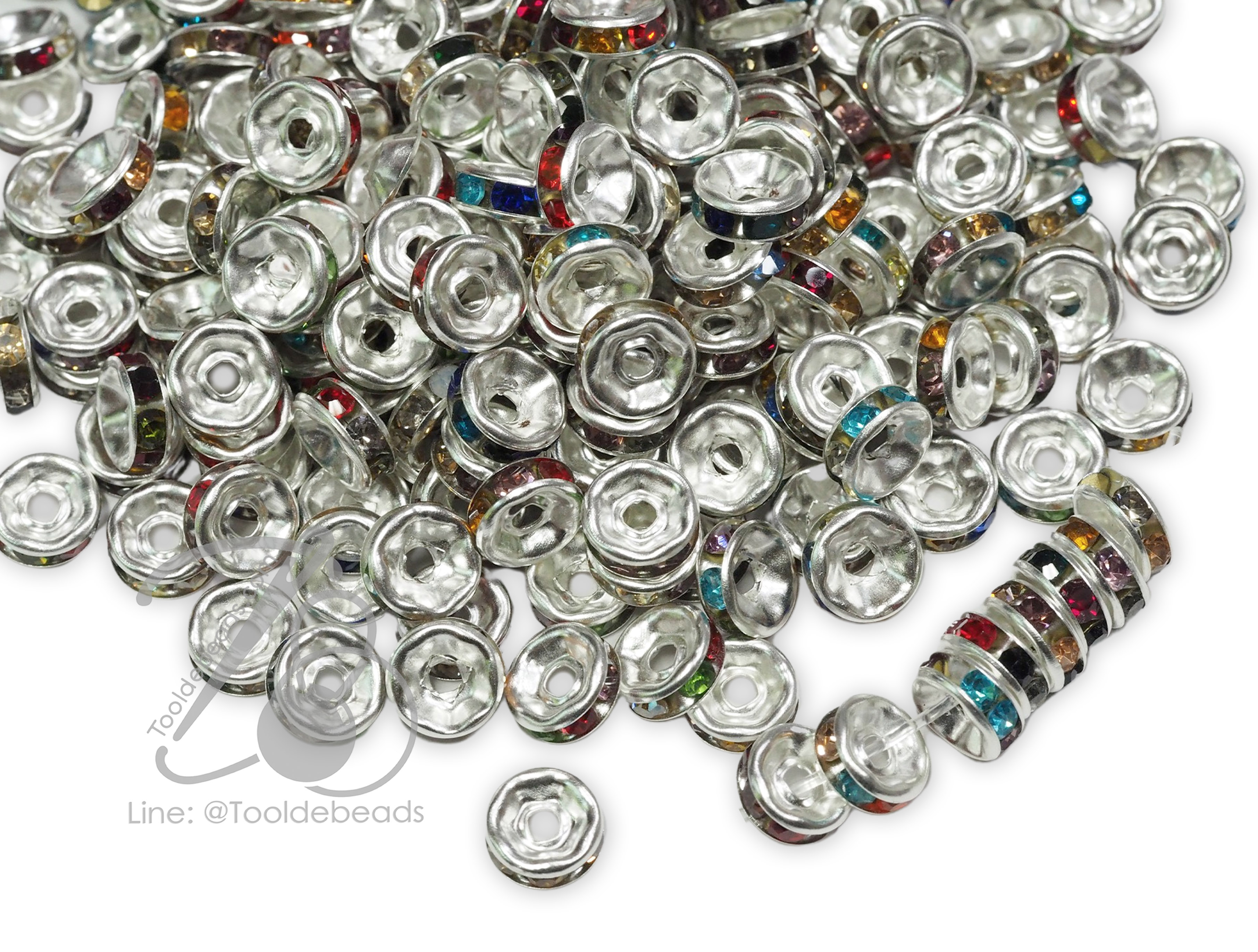 ข้อเพชร 8มม. สีเงิน เพชรคละสี (50 ชิ้น) SKU-16659