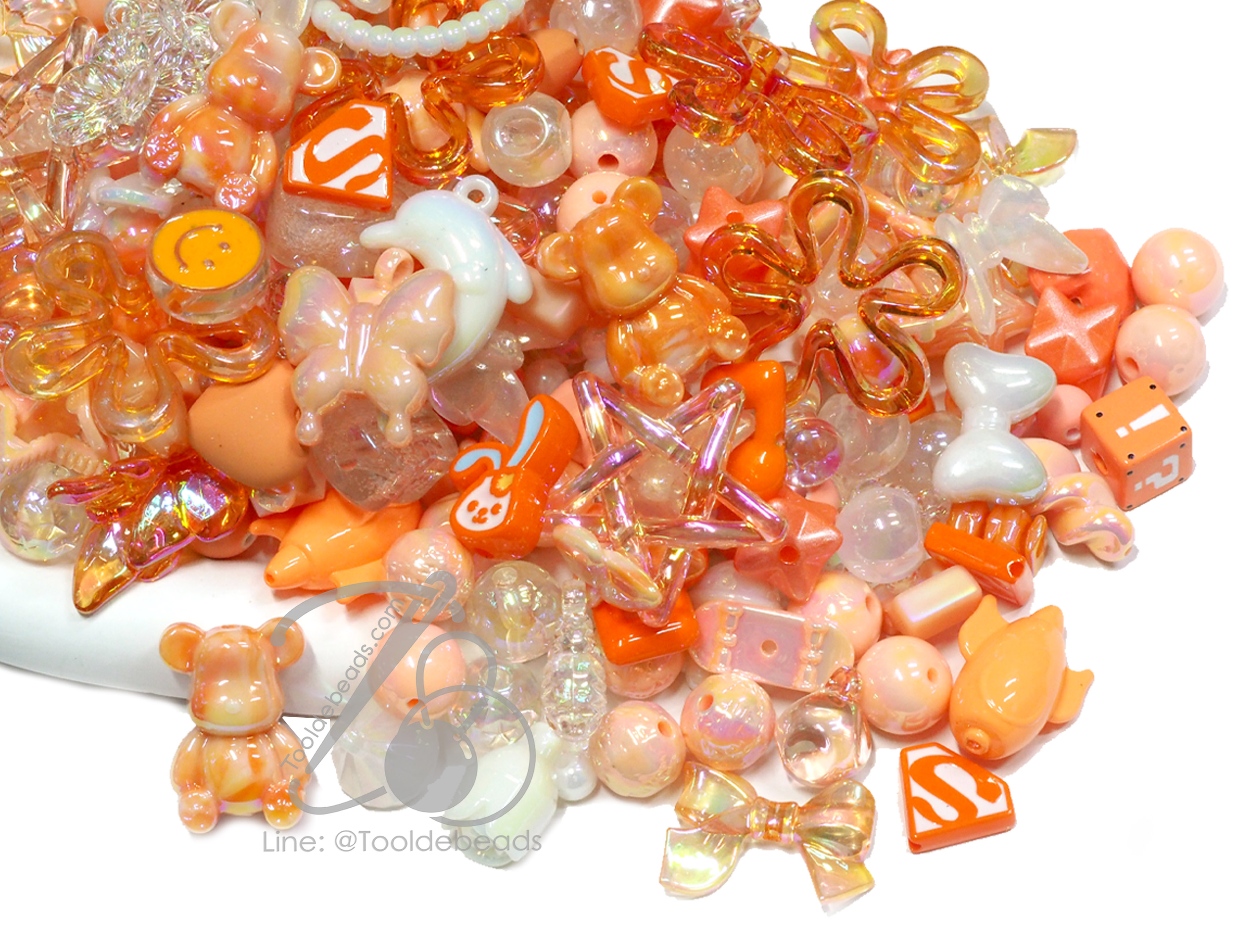 ลูกปัดอะคริลิค เคลือบรุ้ง คละลาย (High Quality) สีส้ม (500 กรัม) SKU-16709