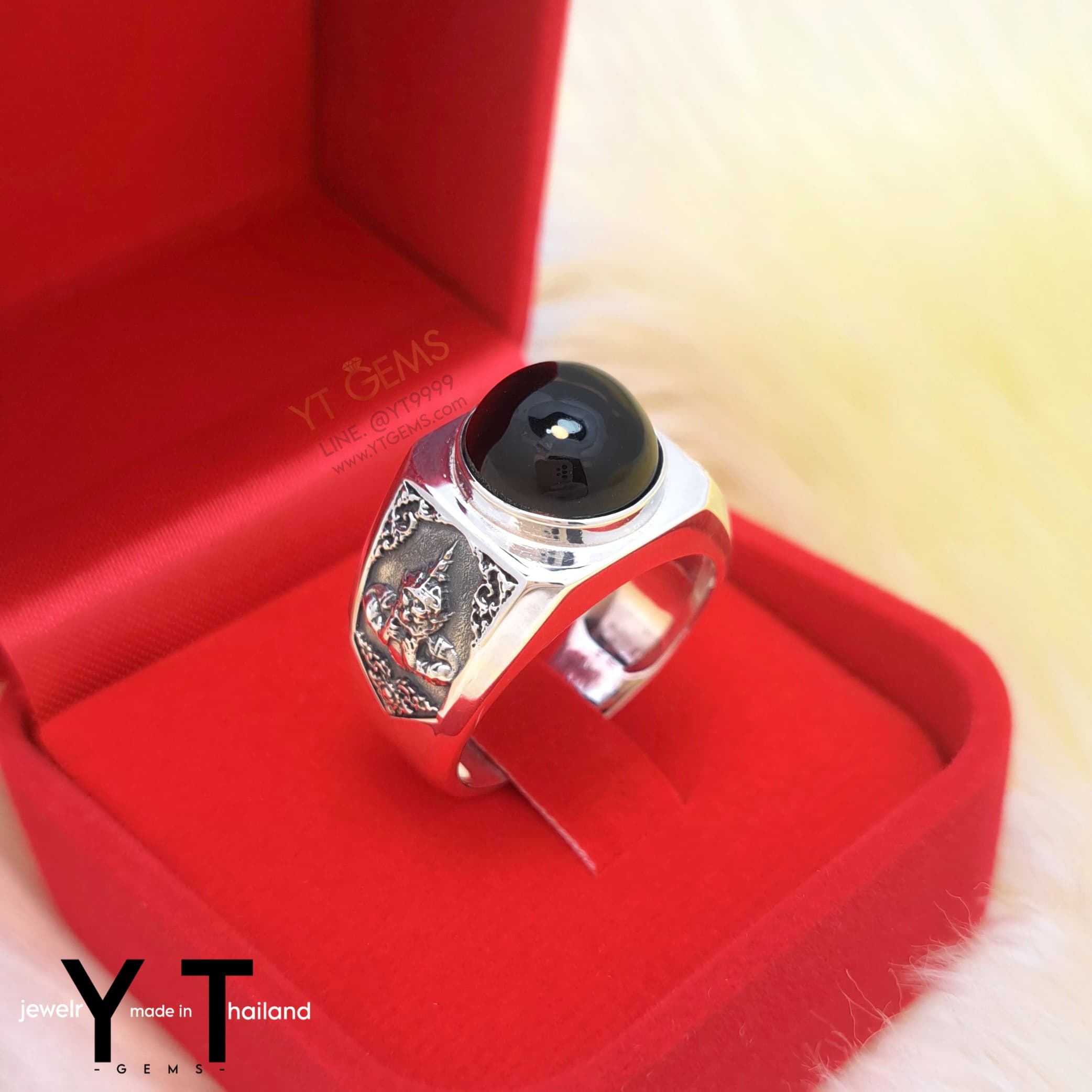 [สำหรับ ราคาส่ง ขั้นต่ำ 5 ชิ้น] แหวน ราหู เงินแท้ รมดำ นิลแท้ (นิลกาญจนบุรี) YTG-11724-WH YTGEMS 5 ชิ้น