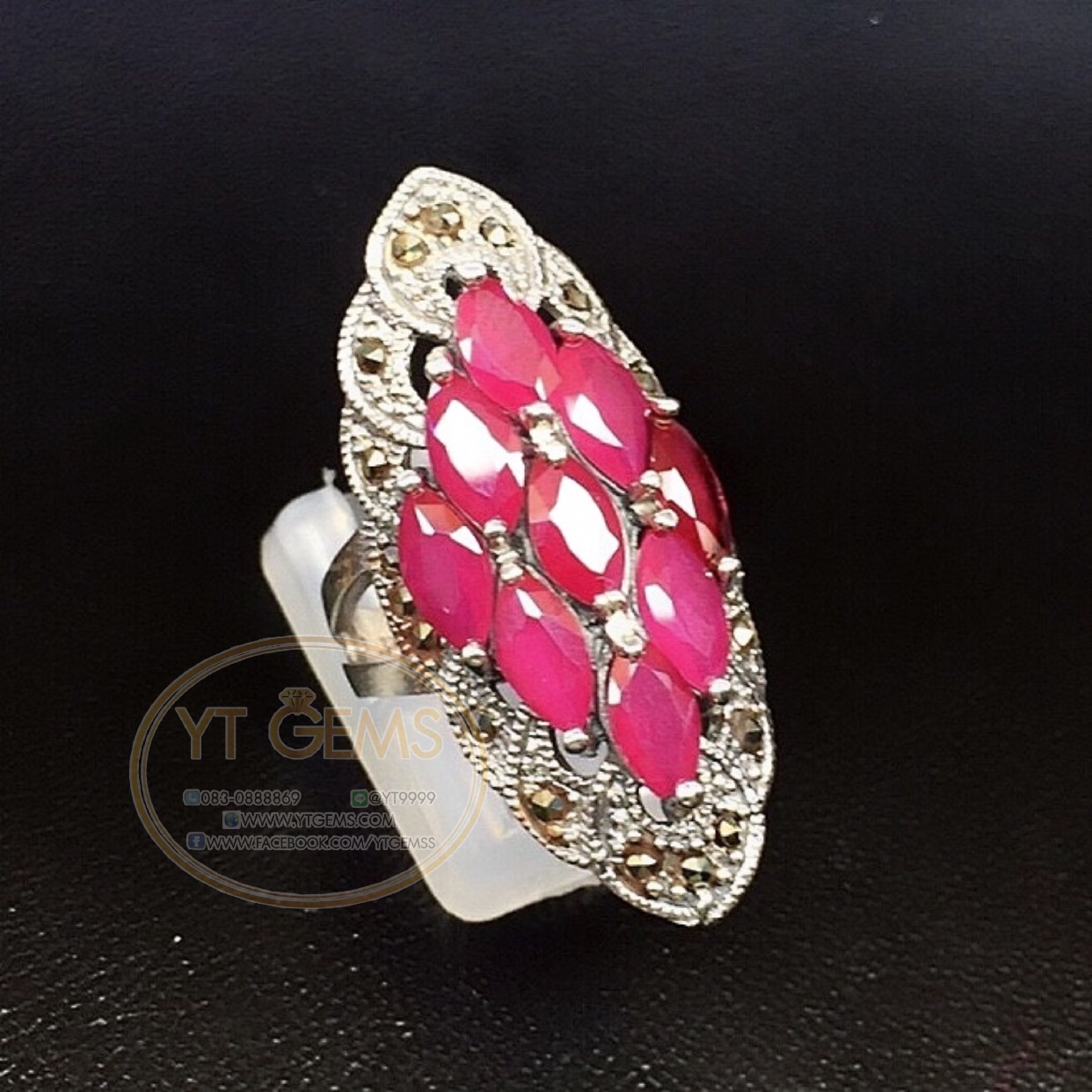 แหวนทับทิม แหวนเงินแท้ รมดำ พลอยทับทิมชาตั้ม YTG-4490 YTGEMS