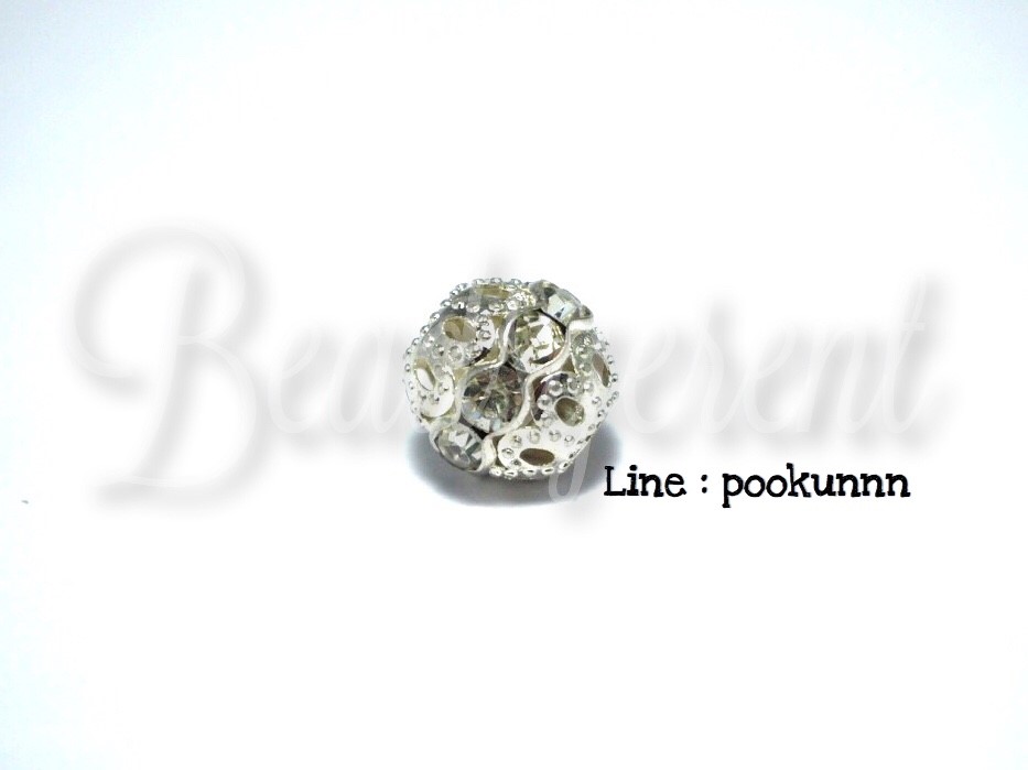 ลูกปัดเงินฝังเพชร 10มม. เส้นเดี่ยว สีขาว (1 ชิ้น) SKU-01562