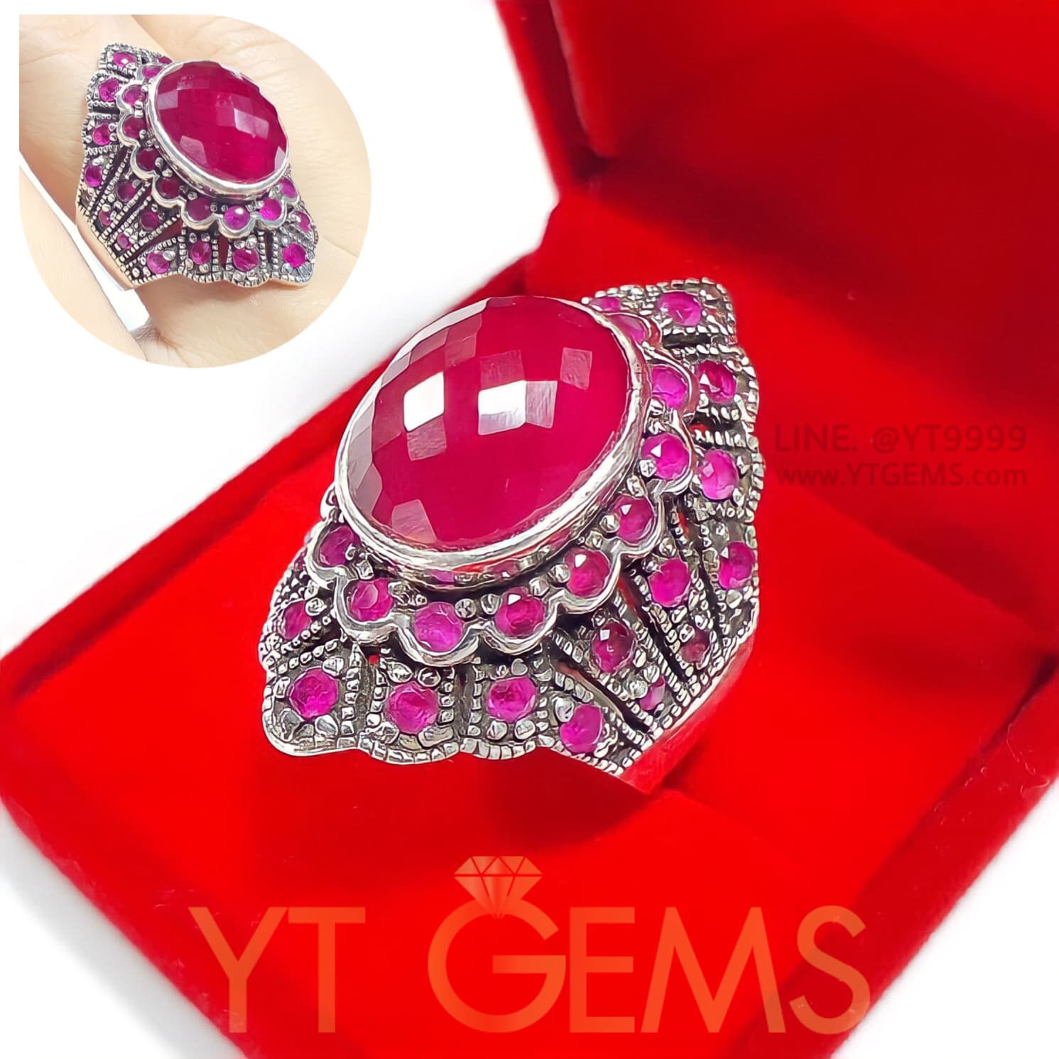 แหวนทับทิม แหวนเงินแท้ รมดำ พลอยทับทิมชาตั้ม YTG-11743 YTGEMS