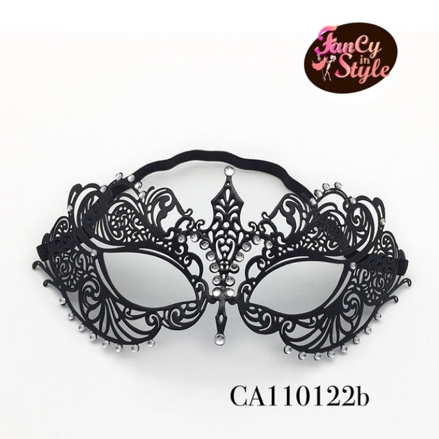 Fancy Mask/Fifty Shade Darker Mask/หน้ากากโลหะสีดำลายฉลุประดับเพชรเทียม